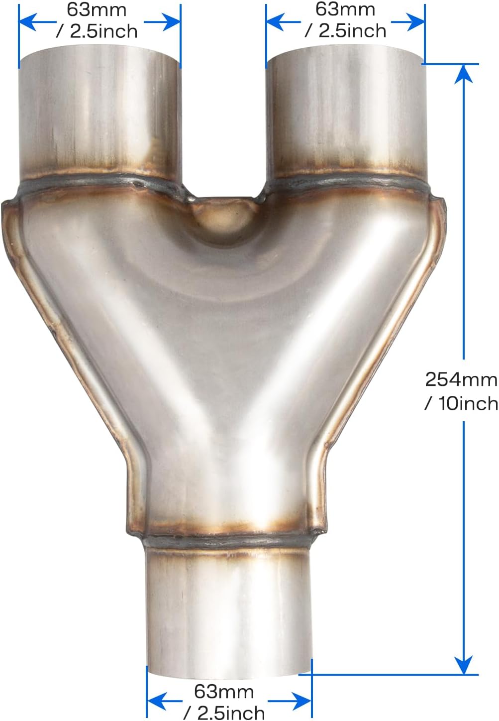 Universal Exhaust Y Pipe,2.5"Single to 2.5"Dual Exhaust Y Adapter Connector,Overall Length:10"Stainless Steel Y-pipe (2.5"to 2.5")