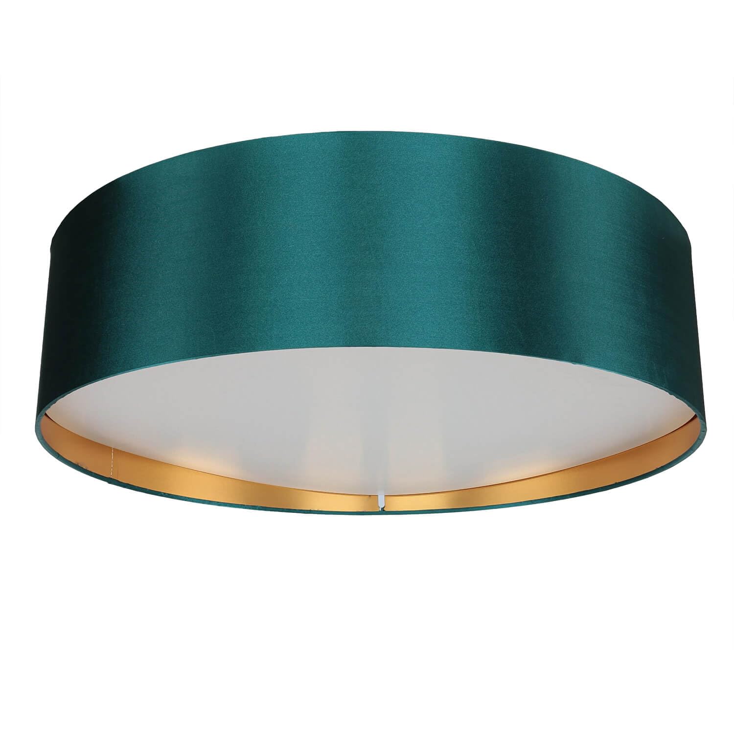 Licht-Erlebnisse Runde Deckenleuchte VALASCO Grün Gold Stoffschirm Ø60cm 3-flammig E27 dekorative Deckenlampe Wohnzimmer Esszimmer