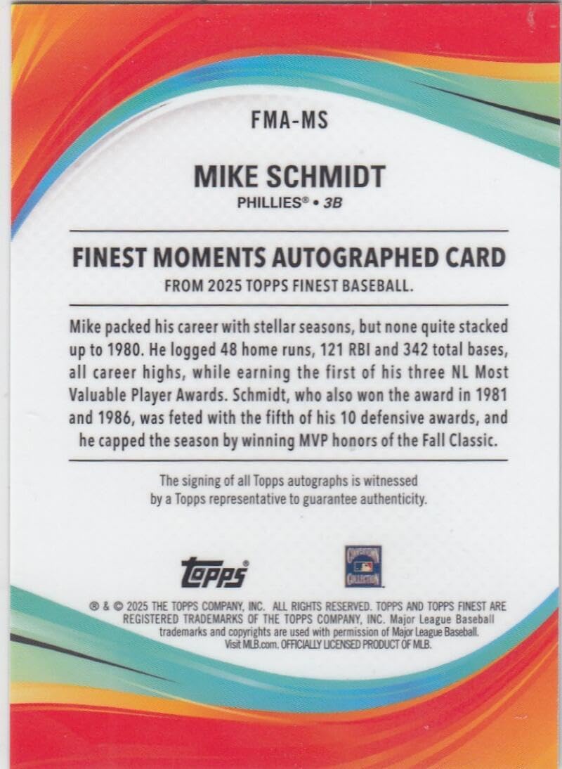 Baseball Trading Card 2025 Topps Finest Moments Autographs #FMA-MS Mike Schmidt EX/NM Auto Phillies