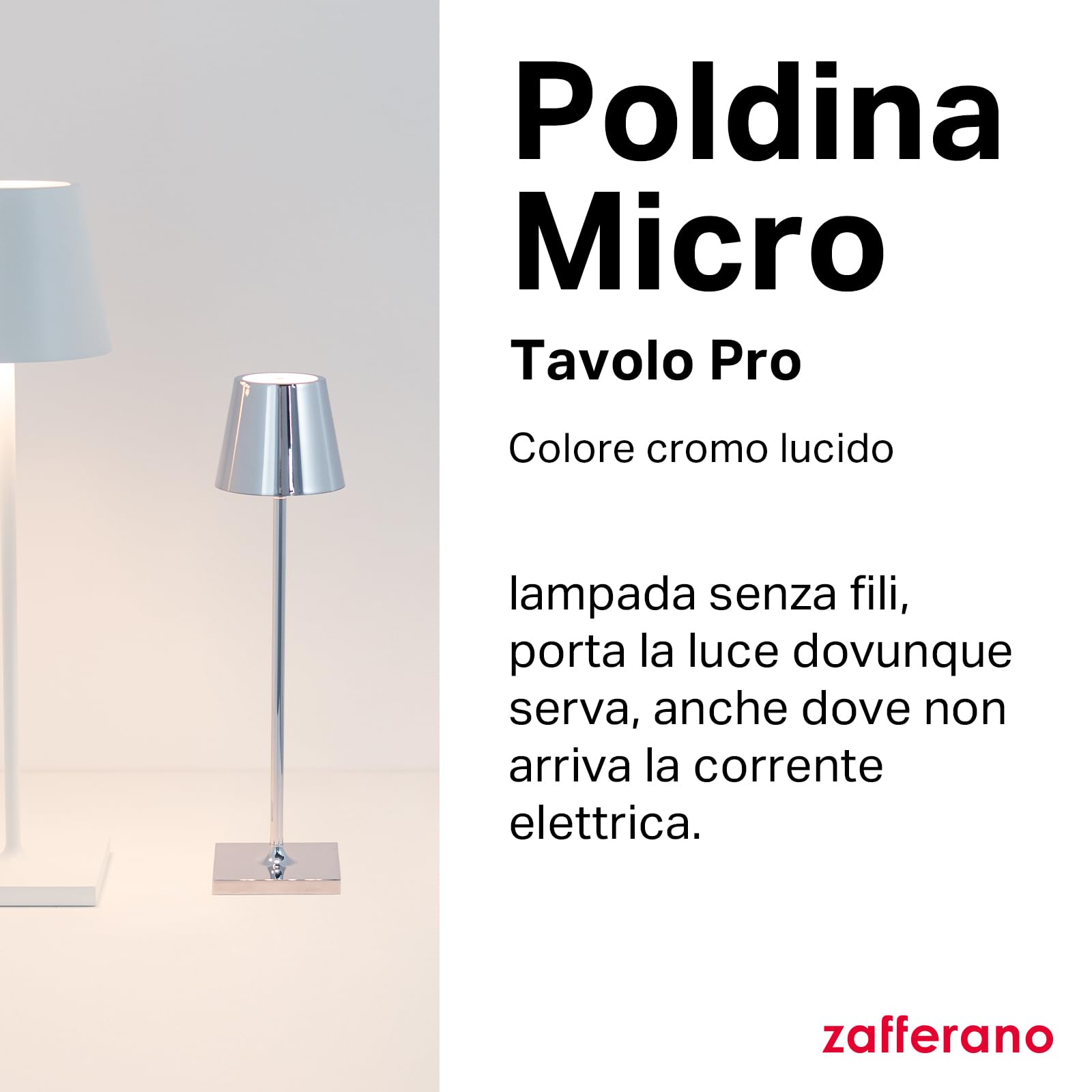 Zafferano, Poldina Micro, Lampada Da Tavolo Ricaricabile E Senza Fili Con Controllo Touch, Adatta Per Salotto Ed Esterni, Dimmer, 2200-3000 K, Altezza 27,5 Cm, Colore Grigio Scuro