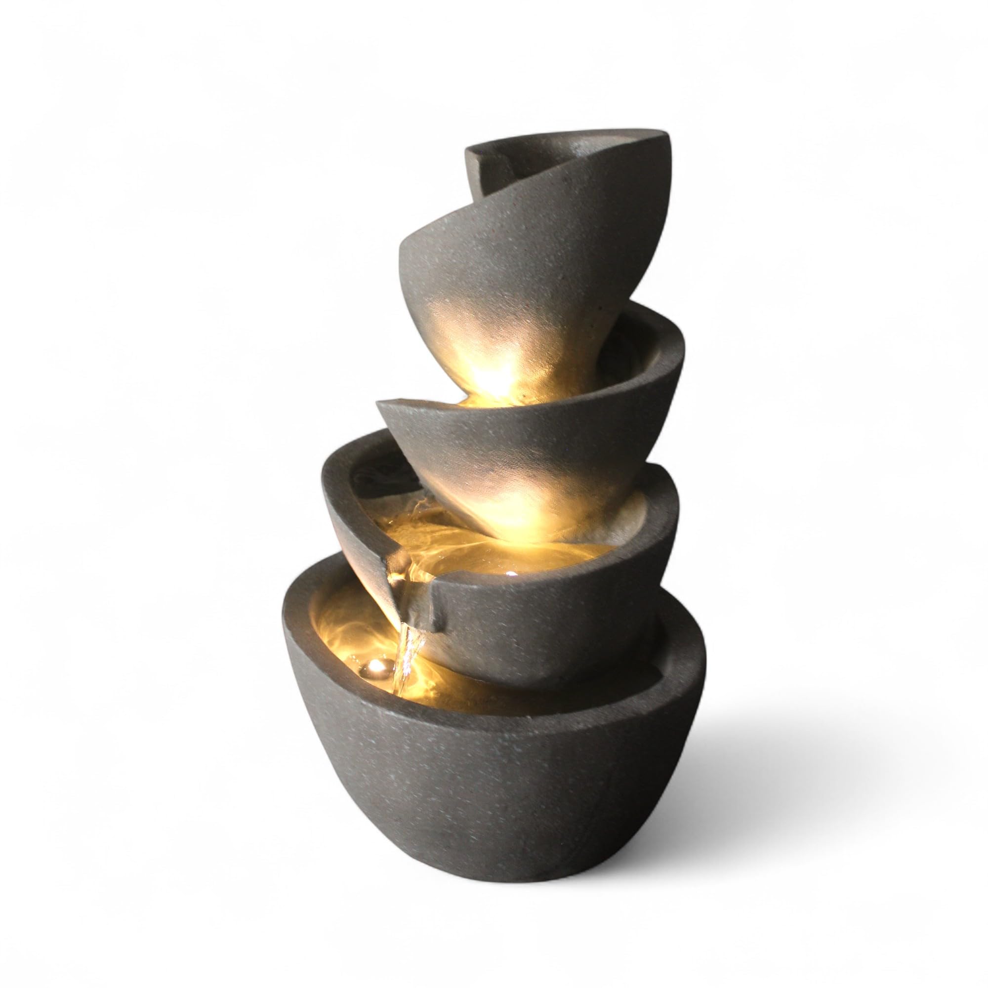 LED Zimmerbrunnen Springbrunnen Innen- & Außenbrunnen aus Polyresin, 39 cm hoch, mit warmweißen LED-Spots, Gartenbrunnen – Deko Brunnen für Wohnzimmer, Büro & Garten