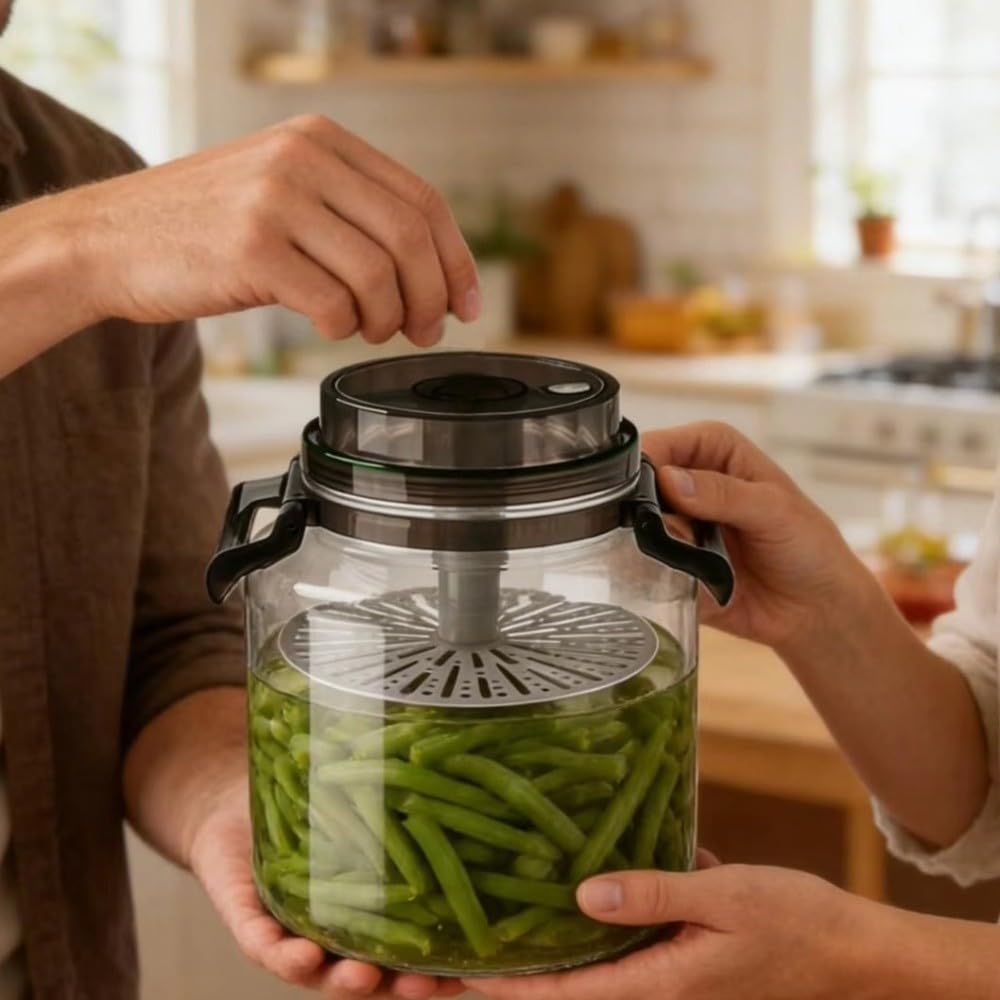Tarros con asa | Tarro de fermentación para chucrut y verduras, recipiente de almacenamiento hermético para conservar la fermentación (14 x 8.66 pulgadas -B)