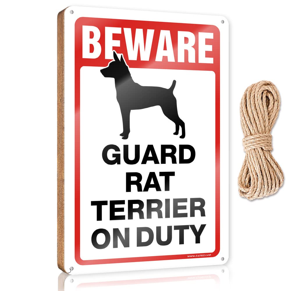 YYHLEH Wooden Signcute Decore For Room Beware! Guard Rat Terrier On Duty Wooden Sign(23X35CM)