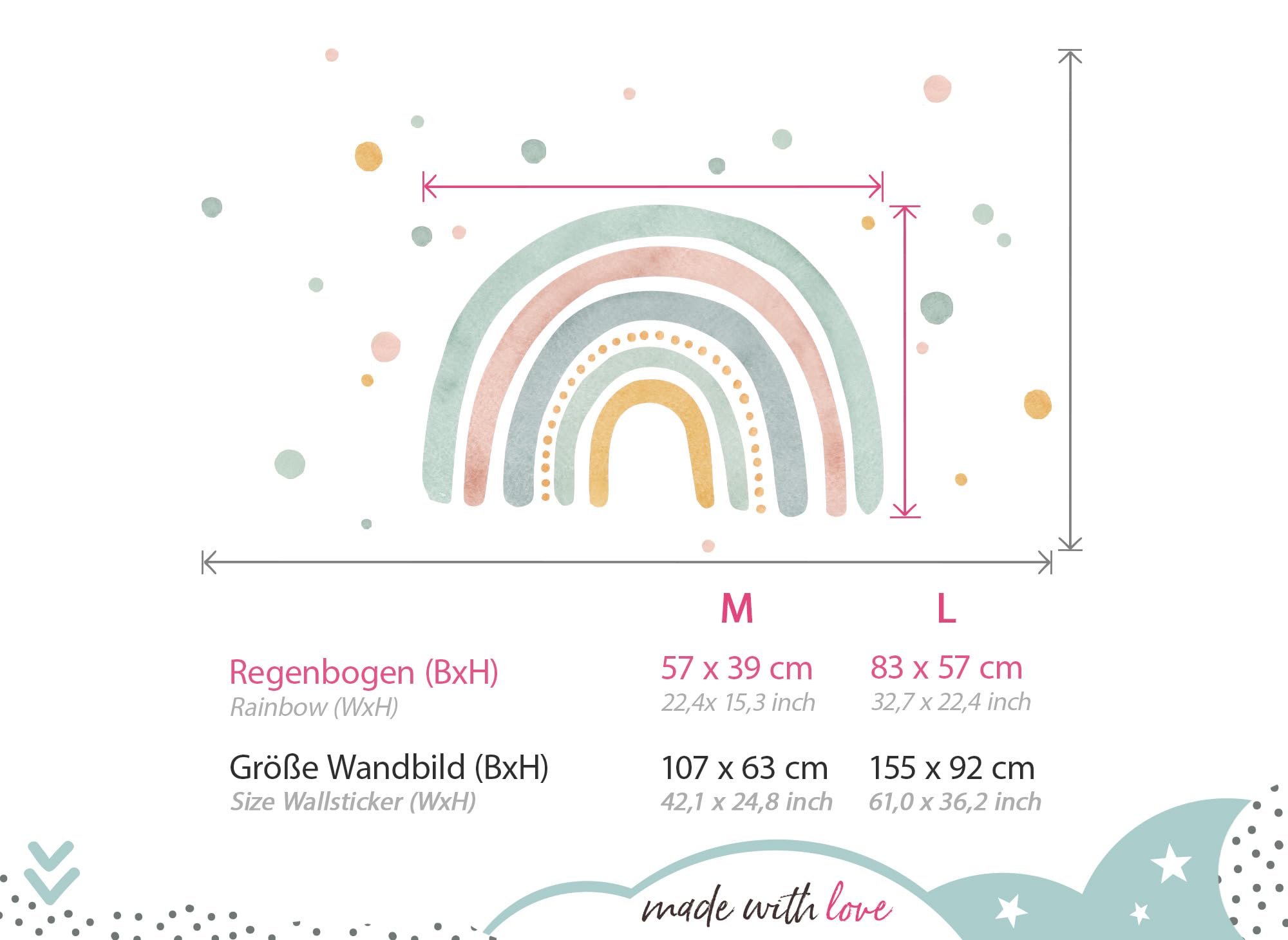 Adesivo Da Parete Per Bambini – Arcobaleno E Cuori, Rimovibile Senza Residui, Made In Germany – Decorazione Cameretta - 2