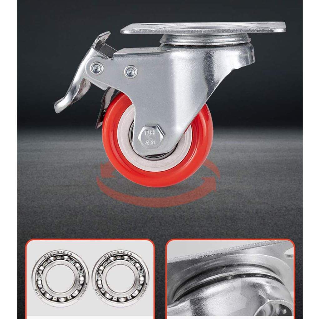 Ruote con 4X rotelle, ruote pivotanti con bloccaggio per carichi pesanti e freno, mobili 1,5 pollici 2 pollici 240 kg ruote universali industriali a doppio cuscinetto in PU 1.5in