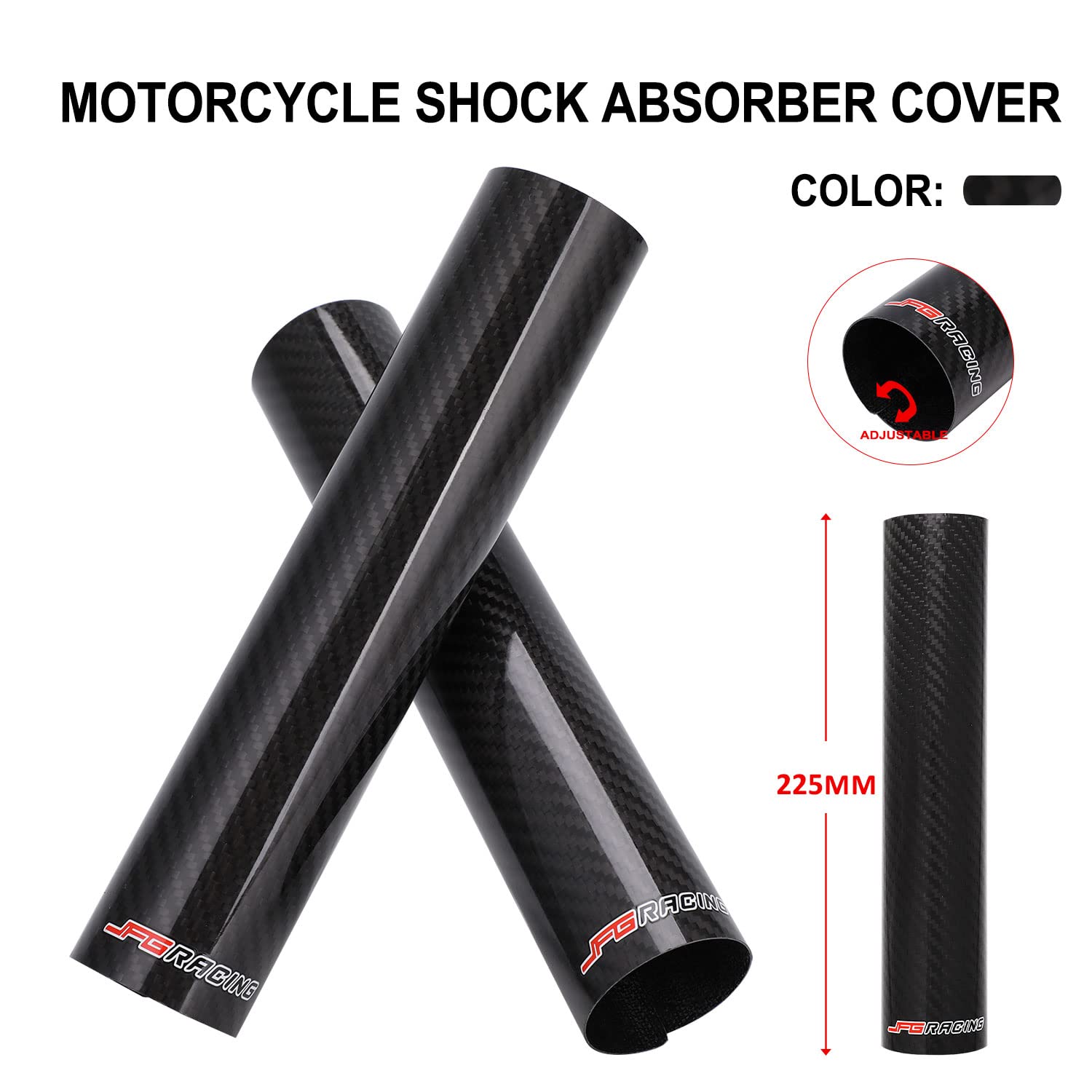 JFG RACING 225 mm Protection Fourche Moto,Protection de Fourche Avant de Moto en Fibre de Carbone,Amortisseur Guêtres Réglables Universel pour Dirt Bike on/Off Road