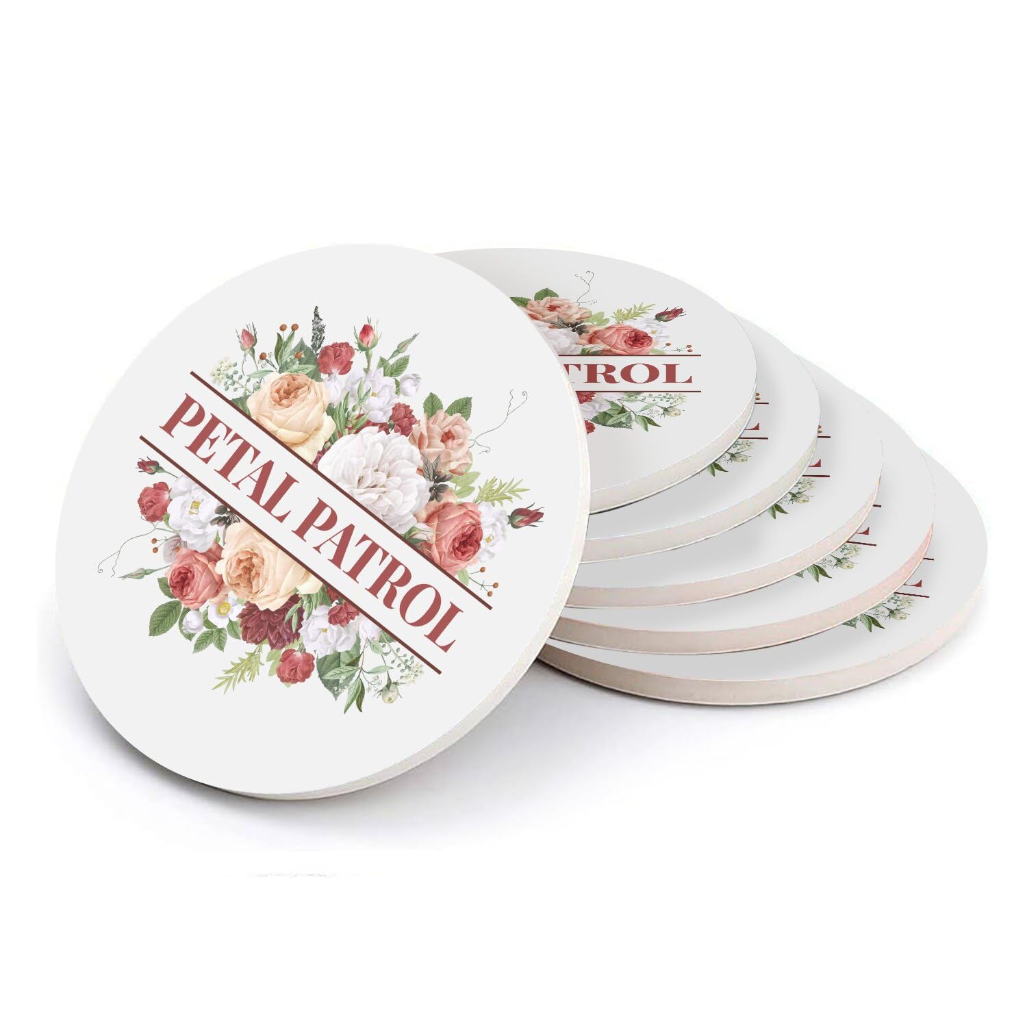 Sous-verre ronds en céramique Petal Patrol le cadeau de mariage idéal