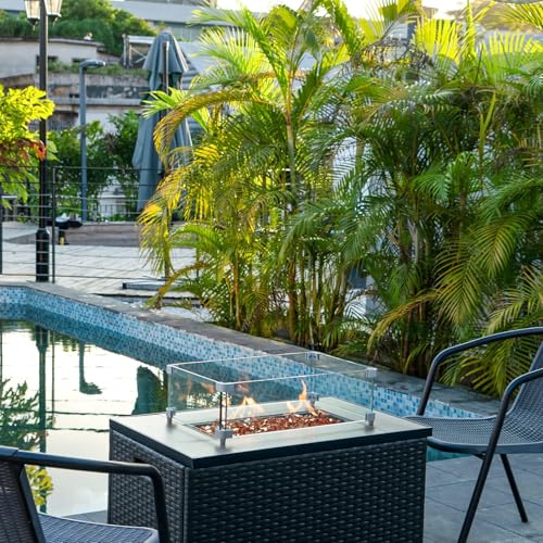 Image of Pulovin 10 lbs Fire Glass for Propane Fire Pit, 1 /2 Inch Fire Pit Glass Rocks for Gas Fireplace, Reflective Glass Rocks for Fire Pit Table, Copper