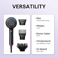 Vista 27 de Wavytalk Secador de pelo, secador de pelo iónico soplado para cabello rizado con difusor, secador de secado rápido de 1875 W con tecnología