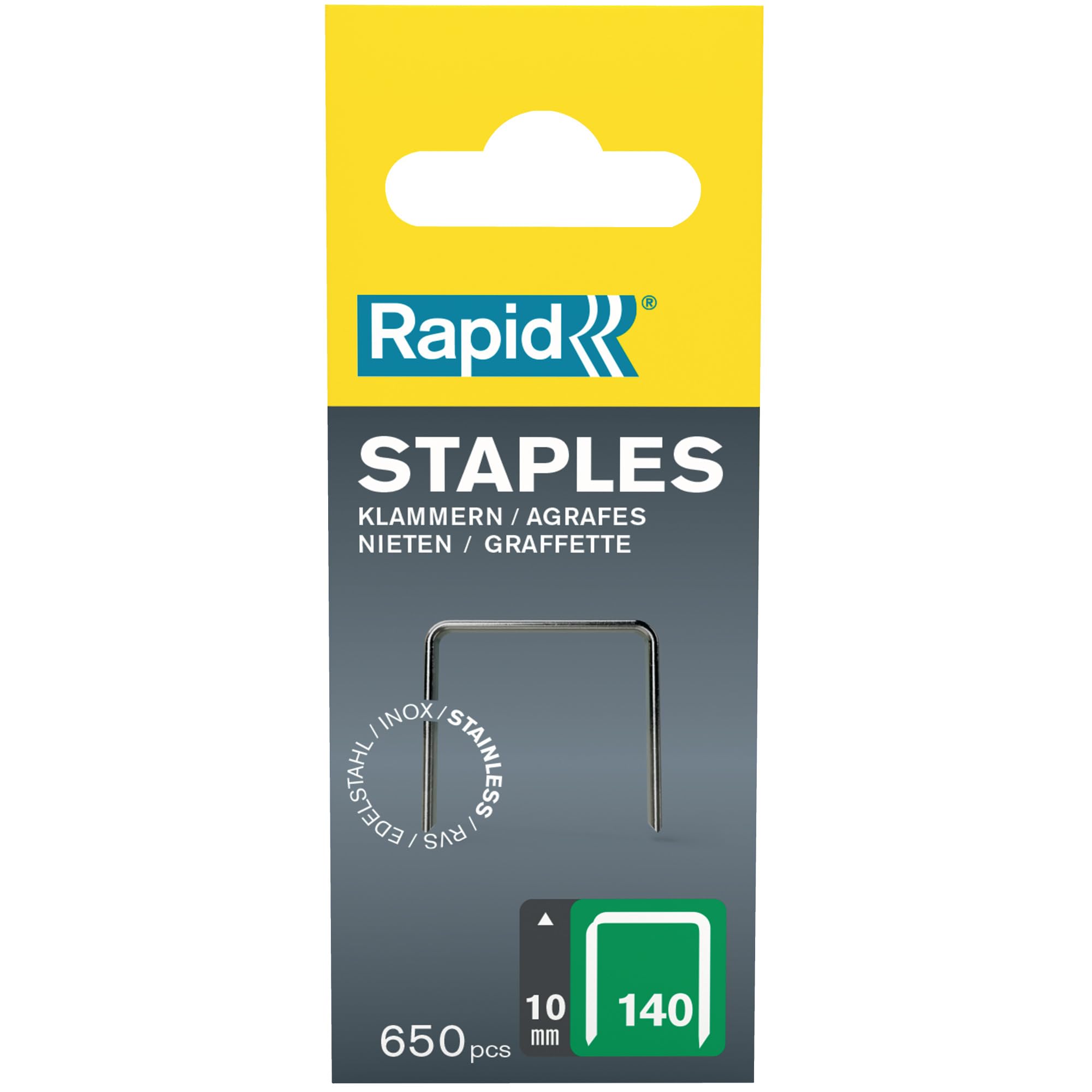RAPID 40109575, Agrafes N°140, Longueur 10 mm, 648 pièces, Agrafes Inoxydable, Pour les travaux de construction et d’isolation, Haute performance Argent
