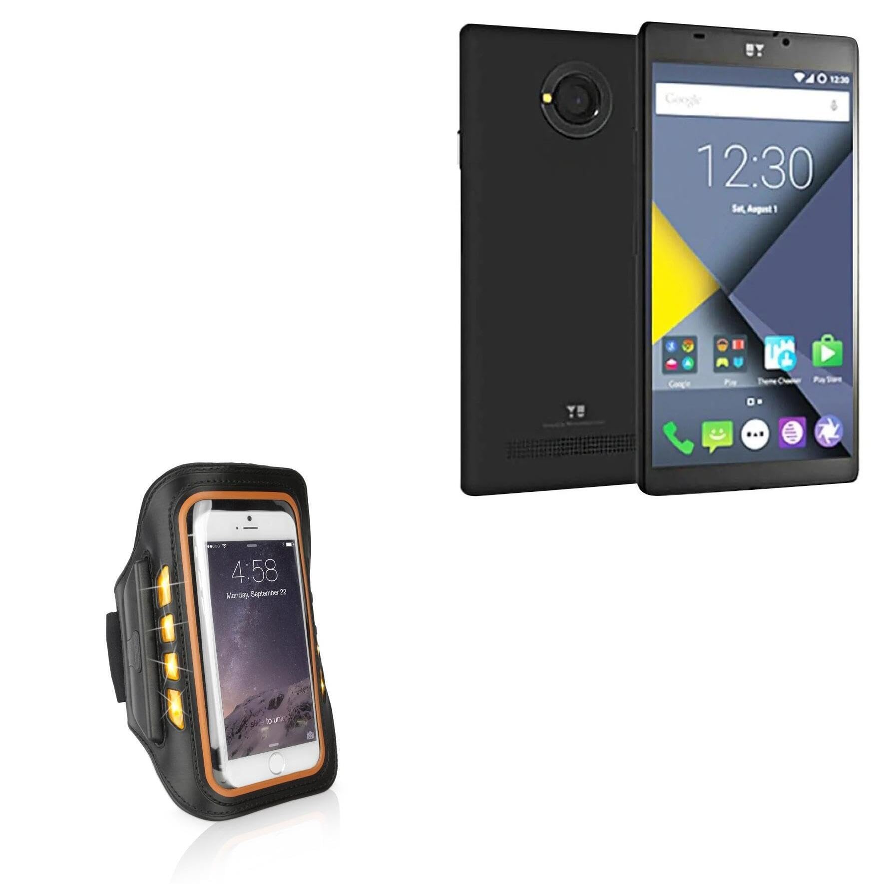 BoxWave Case Compatible with YU nique Plus - JogBrite Sports Armband, High Visibility Safety Light LED Runners Armband - Bold Orange