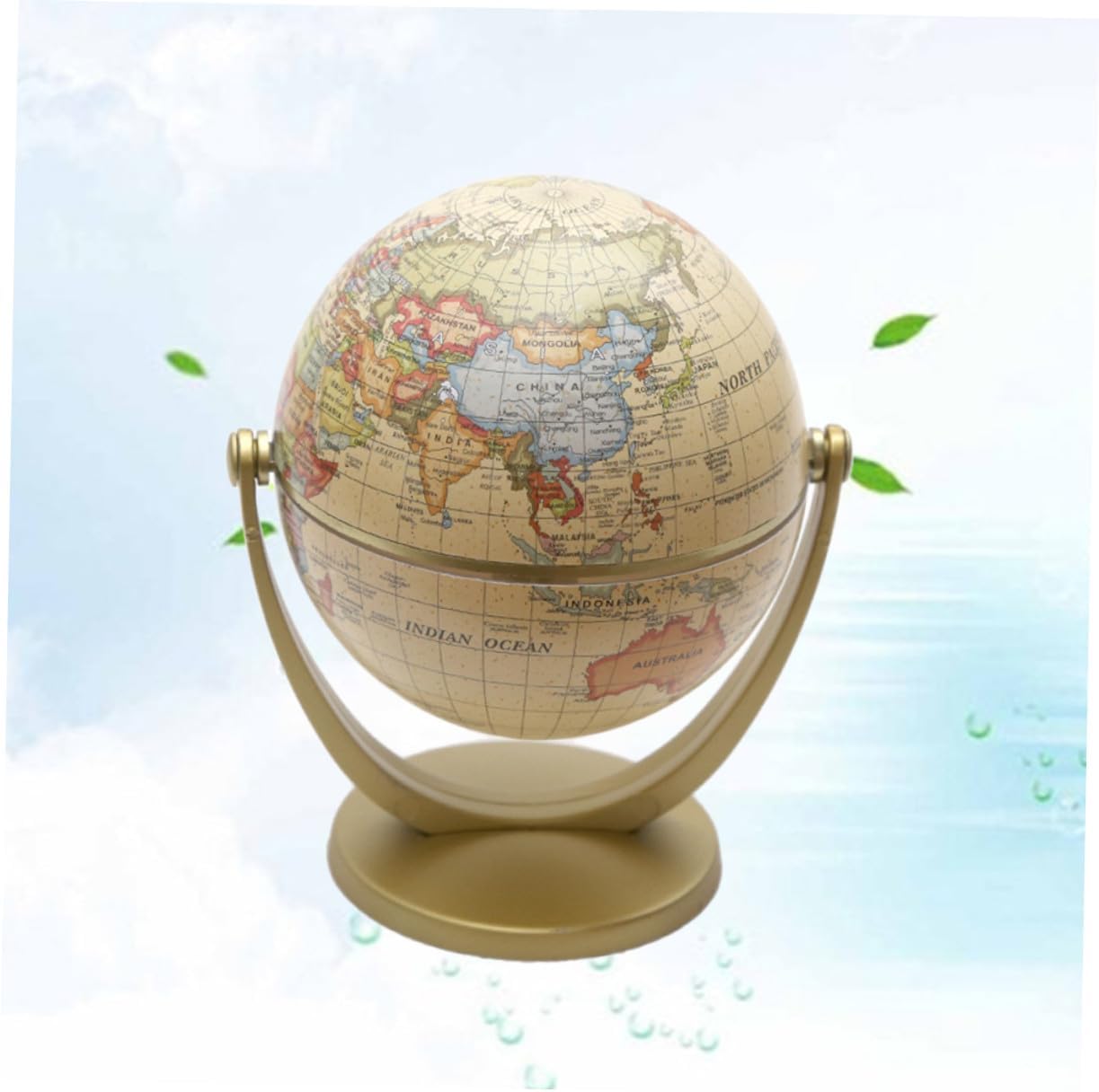 ORFOFE English Version Globe with Stand Desktop World Globe for Educational Geography Learning Small Handicraft Decoration for Home Office Classroom Golden Finish