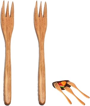 Wood Fork for Cooking, Meat Serving Forks Salad Servers Spaghetti Forks for Eating Cooking,Reusable Handmade Natural Wood Flatware, Perfect for Dessert, Safe & non-toxic for Kids
