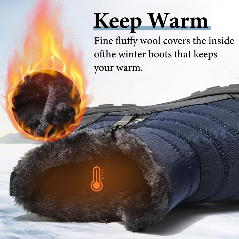 Image of Hanani Mens Winter Snow Boots Fur Lined Warm Ankle Boots Zipper Closure Waterproof Outdoor Boots Men's Lightweight Comfortable Shoes