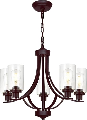 MELUCEE Lámpara de araña clásica de 22.6 pulgadas, contemporánea de 5 luces, con pantalla de vidrio transparente, accesorios de cocina, iluminación