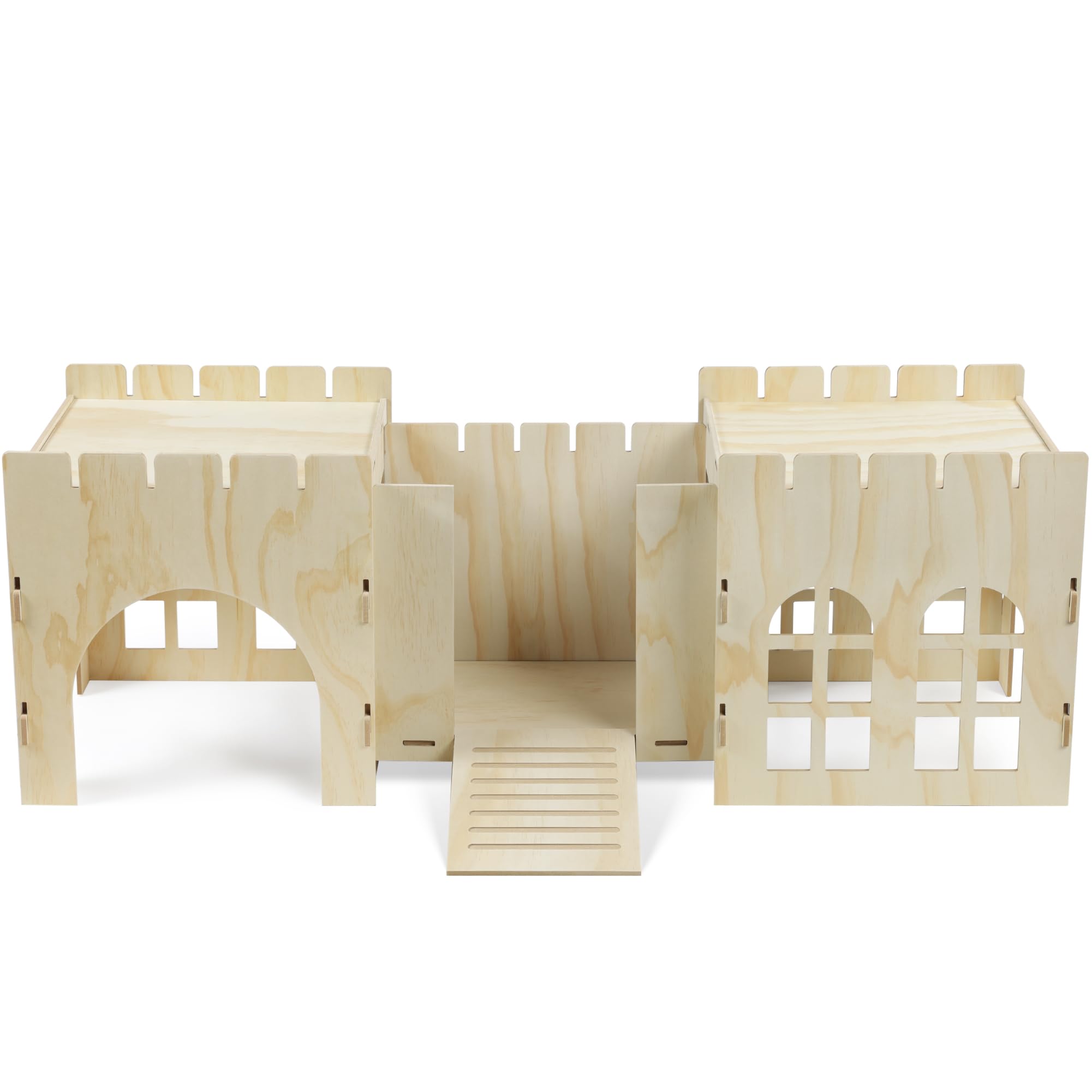 Navaris Casa para Conejos XXL - Castillo de Madera para Conejera 114 x 40 x 38,5 cm - Mansión de Juegos para Jaulas - Accesorios