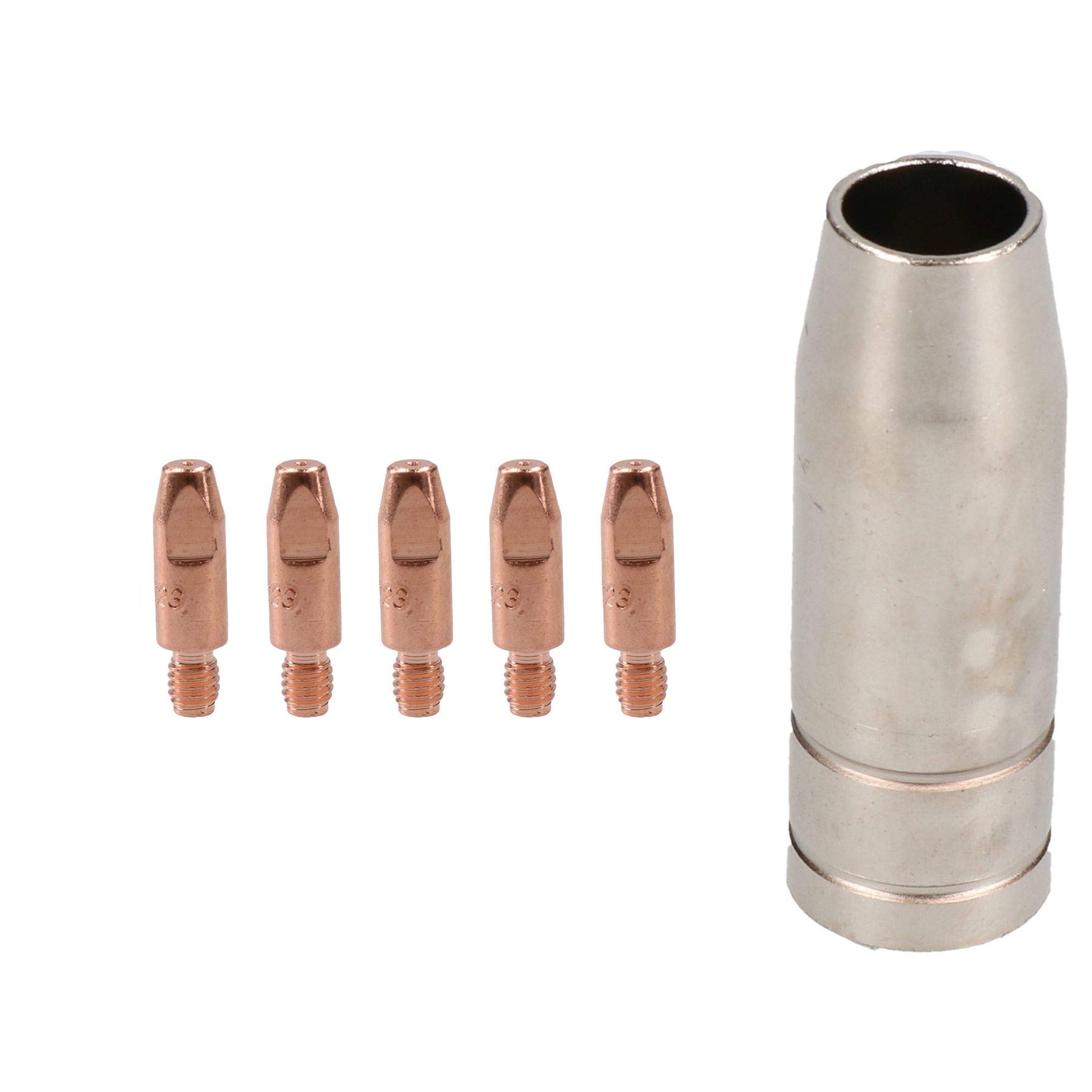 1 Shroud & 5 x 0.6mm Contact Tips MIG Welding Binzel Style Euro Torch MB15