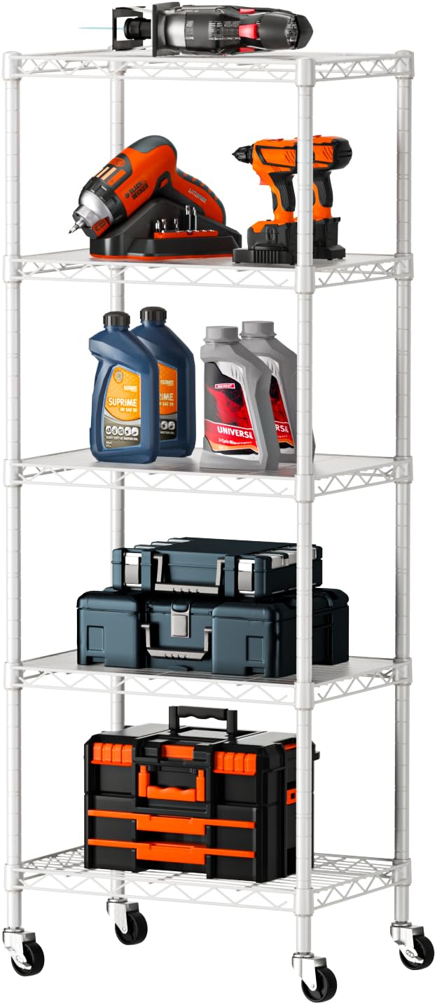 SINGAYE 5 Small Wire Shelves Kitchen Pantry Close Home Organizers and Storage Bathroom Shelf Laundry Room Organization Adjustable Book Metal Garage Shelving Unit