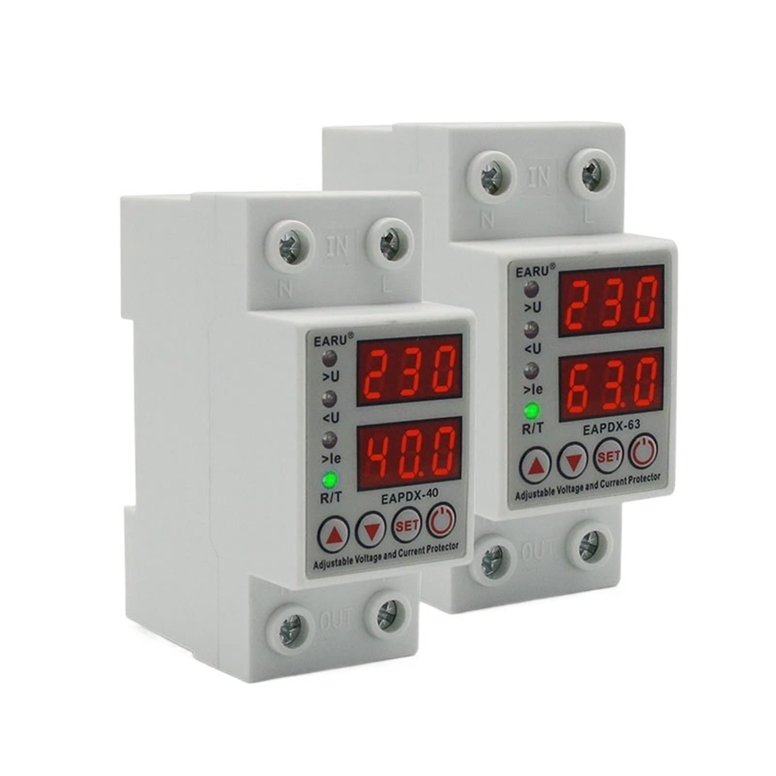 VDOQTLJT 10pcs 40A 63A 230V Din Rail Adjustable Over Voltage and Under Protective Device Protector Relay Current Protection Limit(40A)
