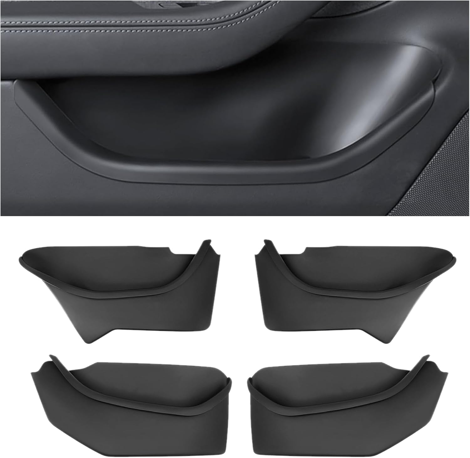 2025 2026 Tesla Model Y Juniper Door Side Storage Organizer & Handle Slot Protector Cover, 4PCS Full-Cover Front Rear Door Pocket Liners Inserts Mat, Soft Silicone Waterproof Anti-Scratch Accessories New 2025 2026 Model Y Juniper Door Side Organizer