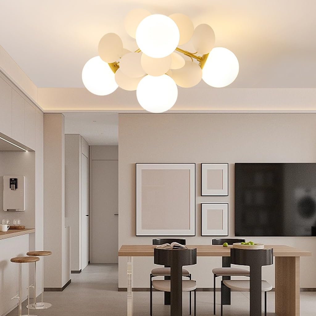 RuiRfh 8 Light G9 Glass Globe Sputnik Chandelier Matte Gold Mid Century Modern Ceiling Light Fixture Adjustable Vintage Hanging Pendant Lighting for Dining Room Kitchen Bedroom Farmhouse (Color : Whi