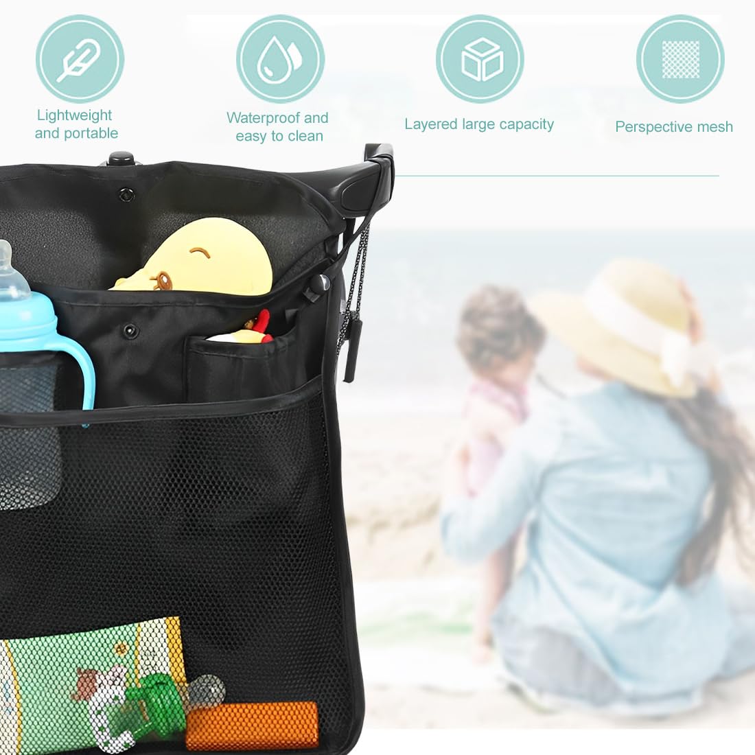 Organizer Universale per Passeggino, Borsa Per Passeggino, Borsa Portaoggetti Sospesa in Rete, Borsa Passeggino Grande, Borsa Organizer Universale