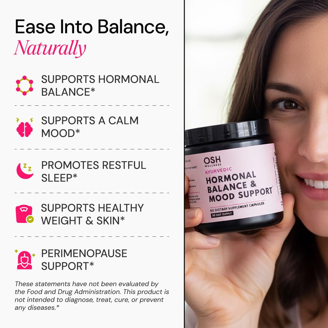 Ayurvedic Hormone Balance for Women | Cortisol Reducer | Mood, Energy, Stress, & Sleep Support | Estrogen | Perimenopause | Ashwagandha, Rhodiola, & Holy Basil | Made in USA | 60 Ct. - OSH Wellness — Amazon image 4