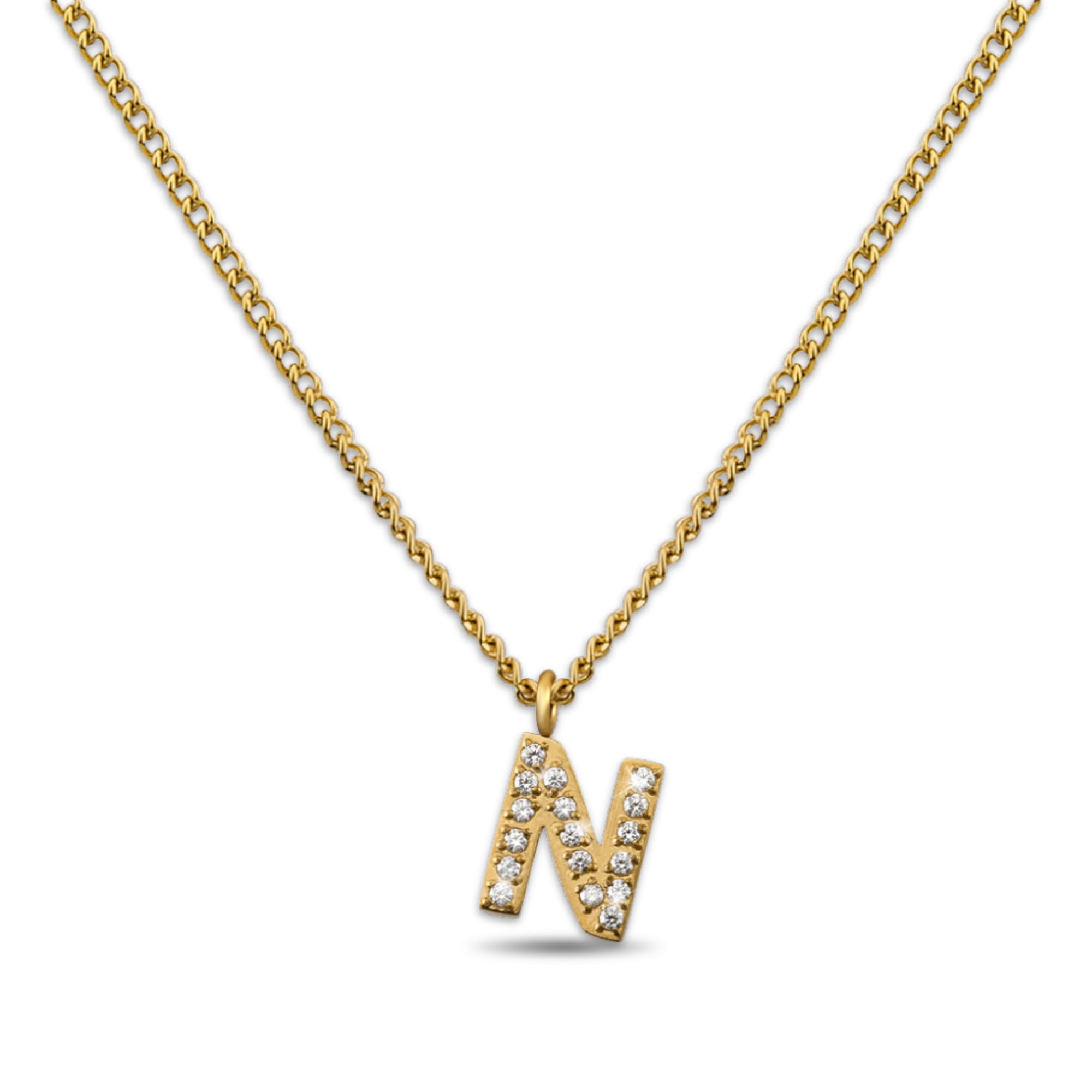 GD GOOD.designs Kette Buchstabe Gold für Damen | 18K vergoldete Halskette mit Zirkonia Initialien | Goldene 316L Edelstahl Buchstabenkette