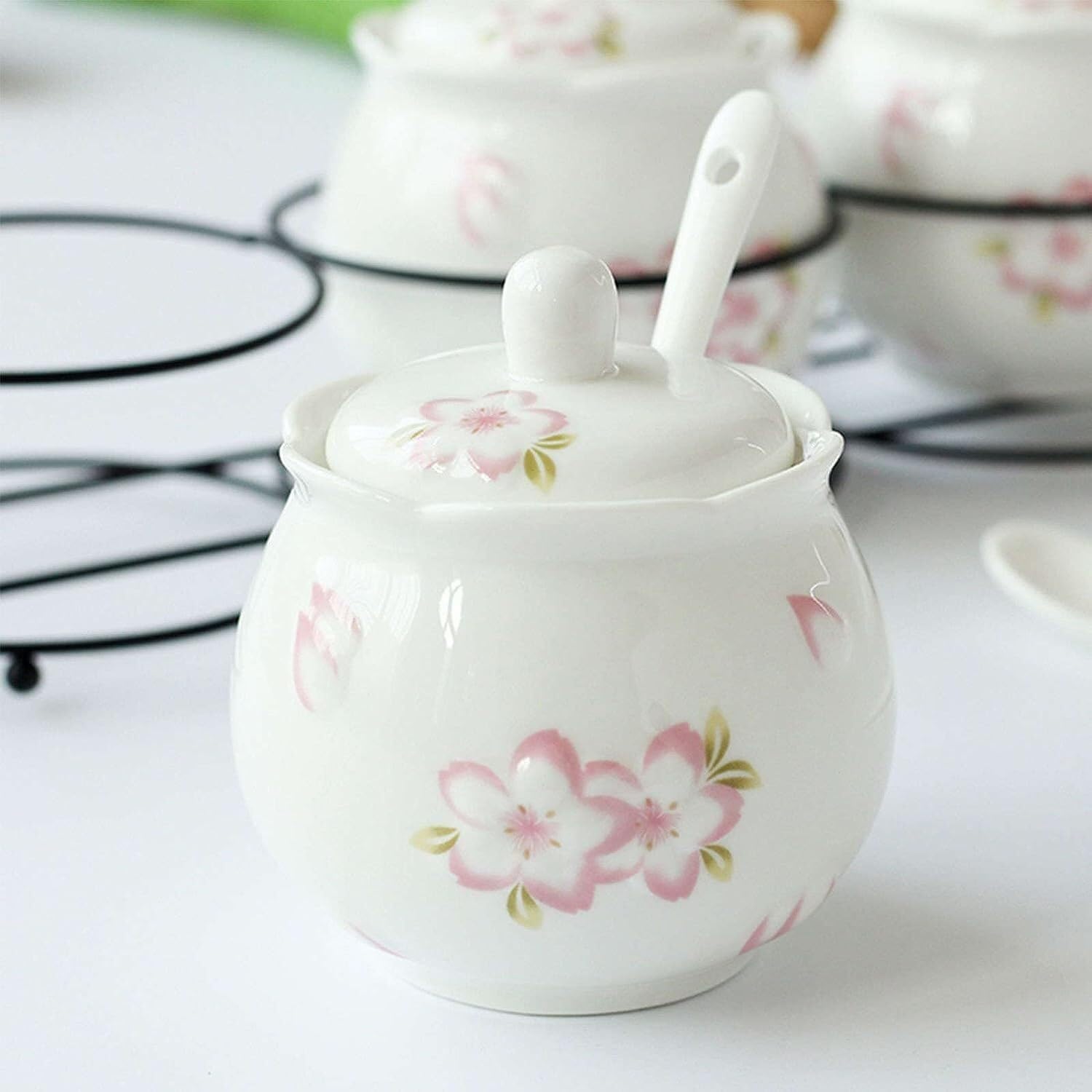 Sucrier en céramique, Pot à crème, Pot à Sucre, Service à café, Pot à crème, Pot à Lait Rose et sucrier (Couleur : Blanc, Taille : (Couleur : Blanc, Taille : sucrier)(Roze,Milk Jug+Sugar Bowl)