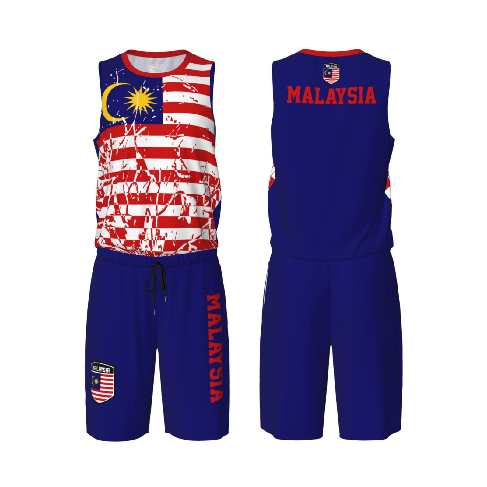 Malaysia Flag Grain (3) Basketball Jersey Uniform Suit for Men Women Adults Training Athletic Set