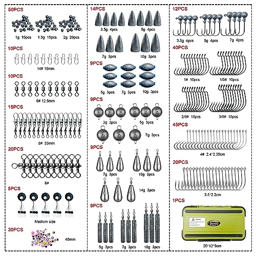 Kit de Accesorios para Cebo de Pesca FREE FISHER 306 piezas con Anzuelos, Pesos, Flotador de Caucho, Jigs, Cuentas y Giro, Caja de Equipamiento para Pescar miniatura 2