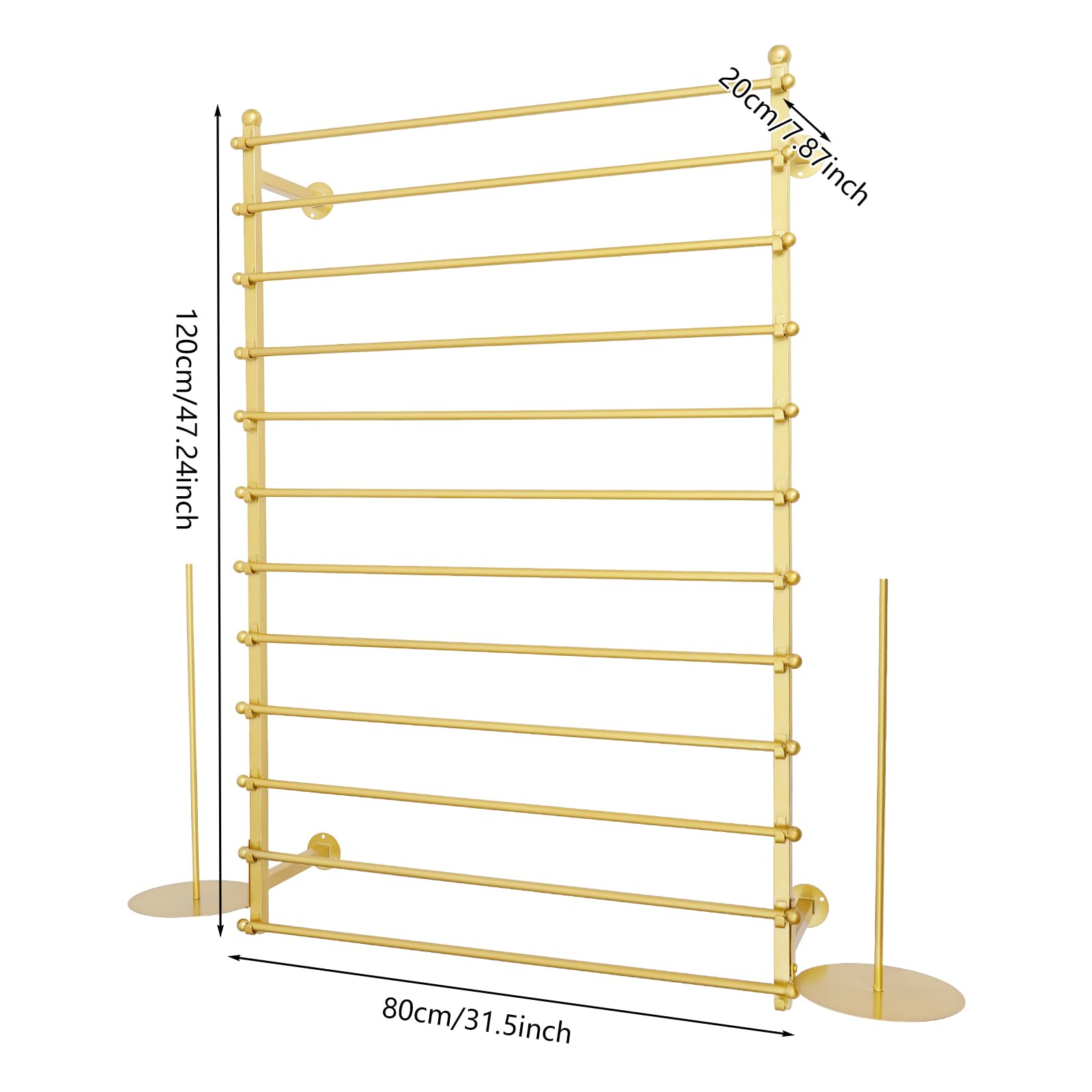 Ribbon Storage Organizer, Wall Mounted Ribbon Organizer, 12-Tier Metal Gift Wrapping Paper Rack, Spool Tie Scarf Hijab Belt Towel Hanger, for Home, Craft Room, Flower Shop, Gold, 31.5in Wide