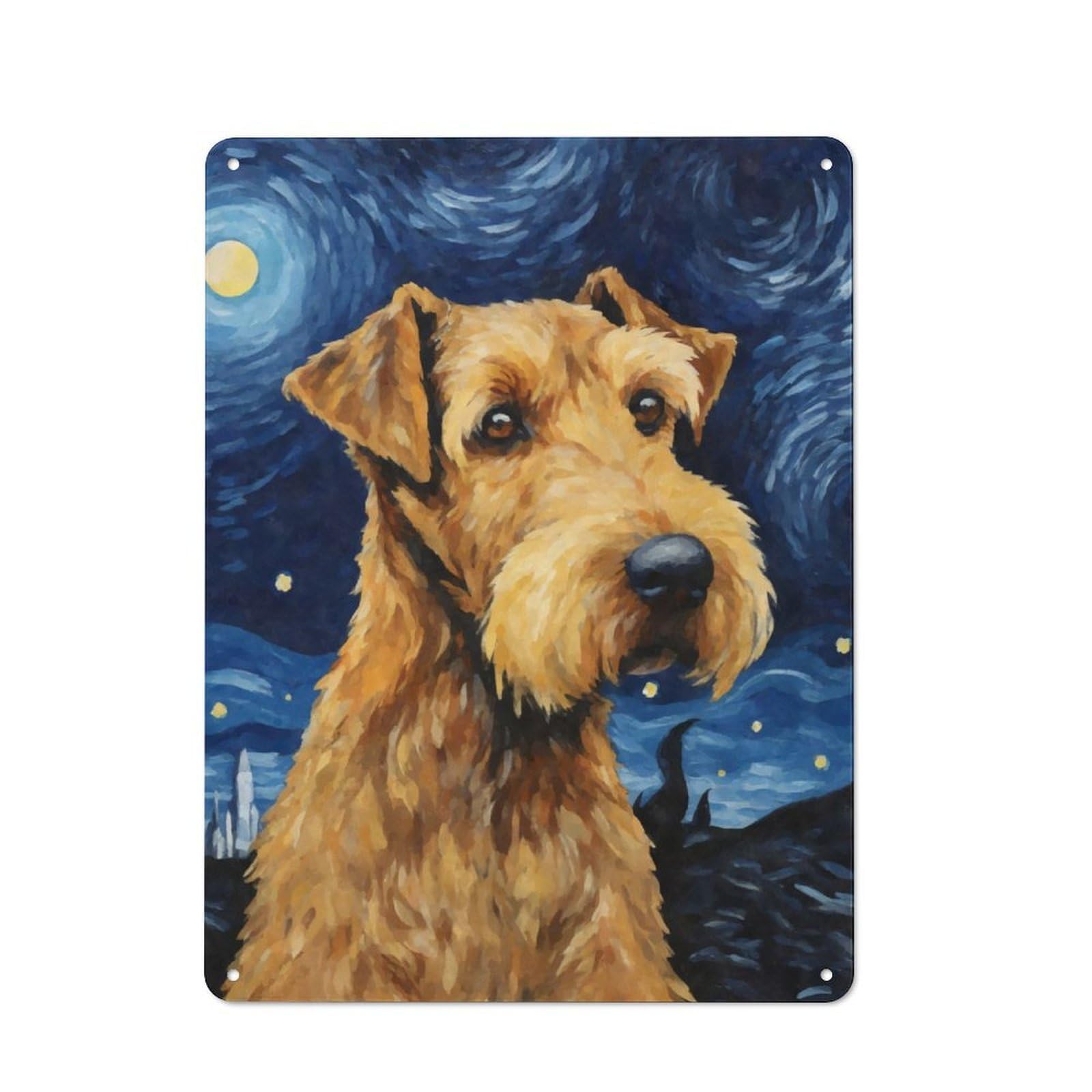 Rustic Airedale Terrier Night Tin Wall Sign 40x30cm, Kitchen Wall Decor for Bakery, Diner, Cafe Or Family Room