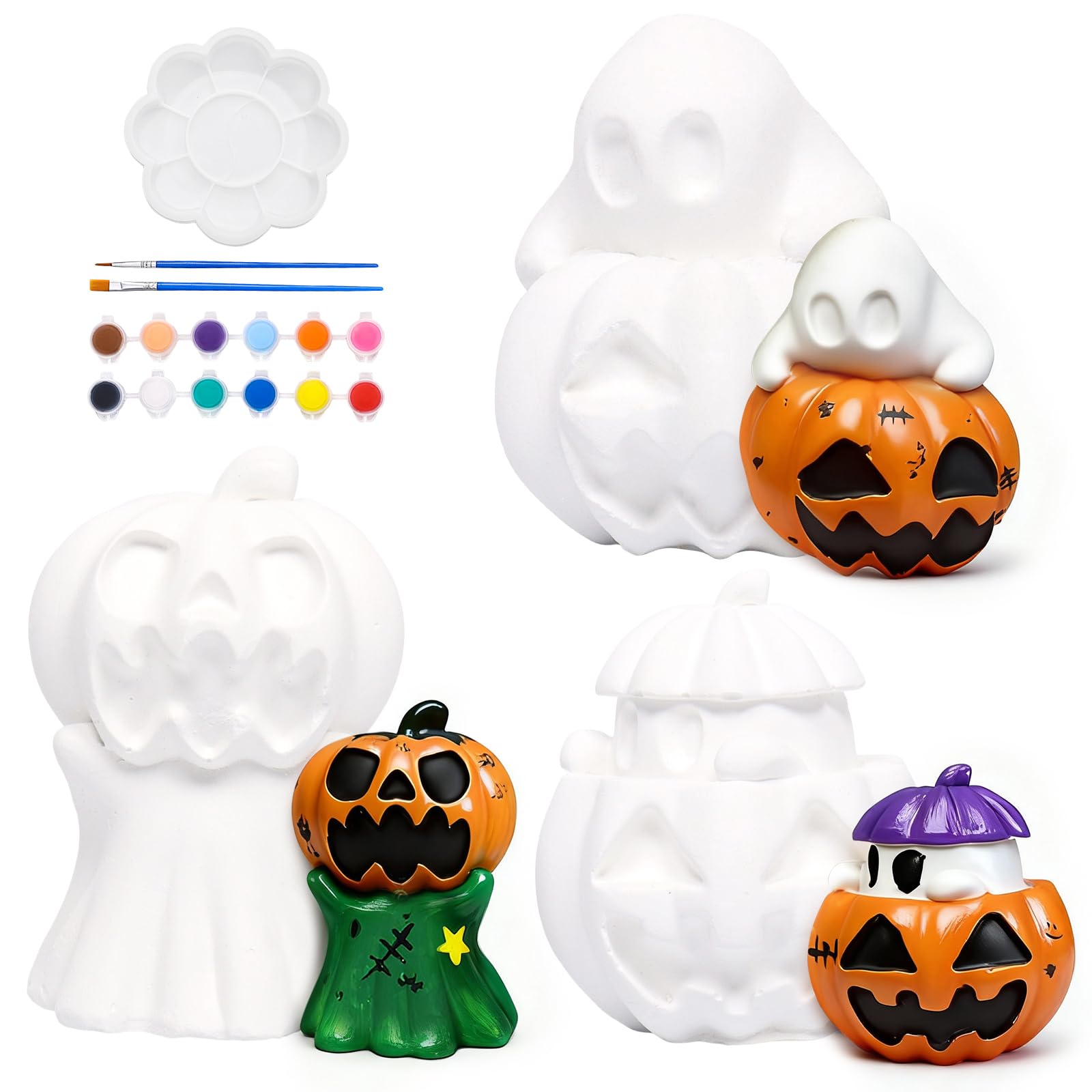 Kit Lavoretti Creativi Per Bambini: Set Pittura Su Gesso Autunnale E Halloween - 6 Stampini, Colori E Pennelli Per Figure 3D - 5