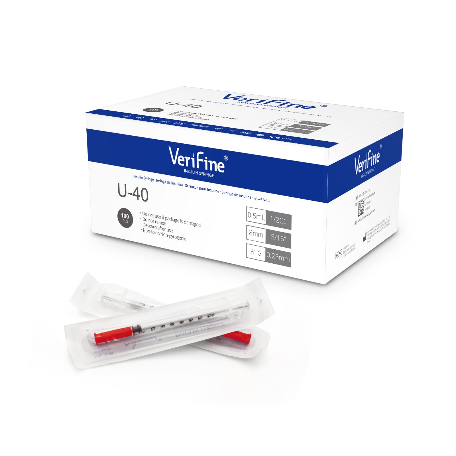 Photo 1 of Verifine U-40 Insulin Syringe, 31G 5/16" 0.5ml Individually Sealed (100 Counts)