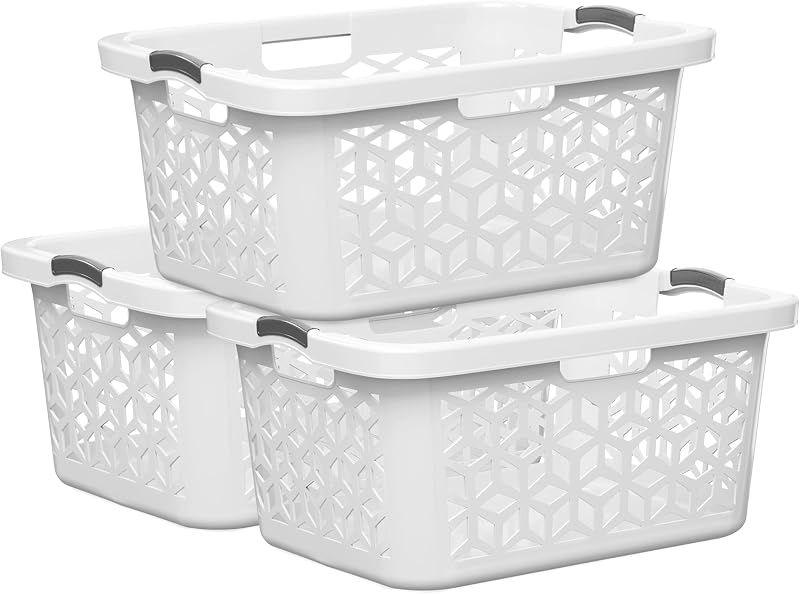 Laundry Basket - Large 2 Bushel Laundry Basket with Handles - Stackable Plastic Hamper for Dirty Clothes - Storage Bin & Organizer for Bathroom, Bedroom - White, 70.5L Capacity – Heavy Duty