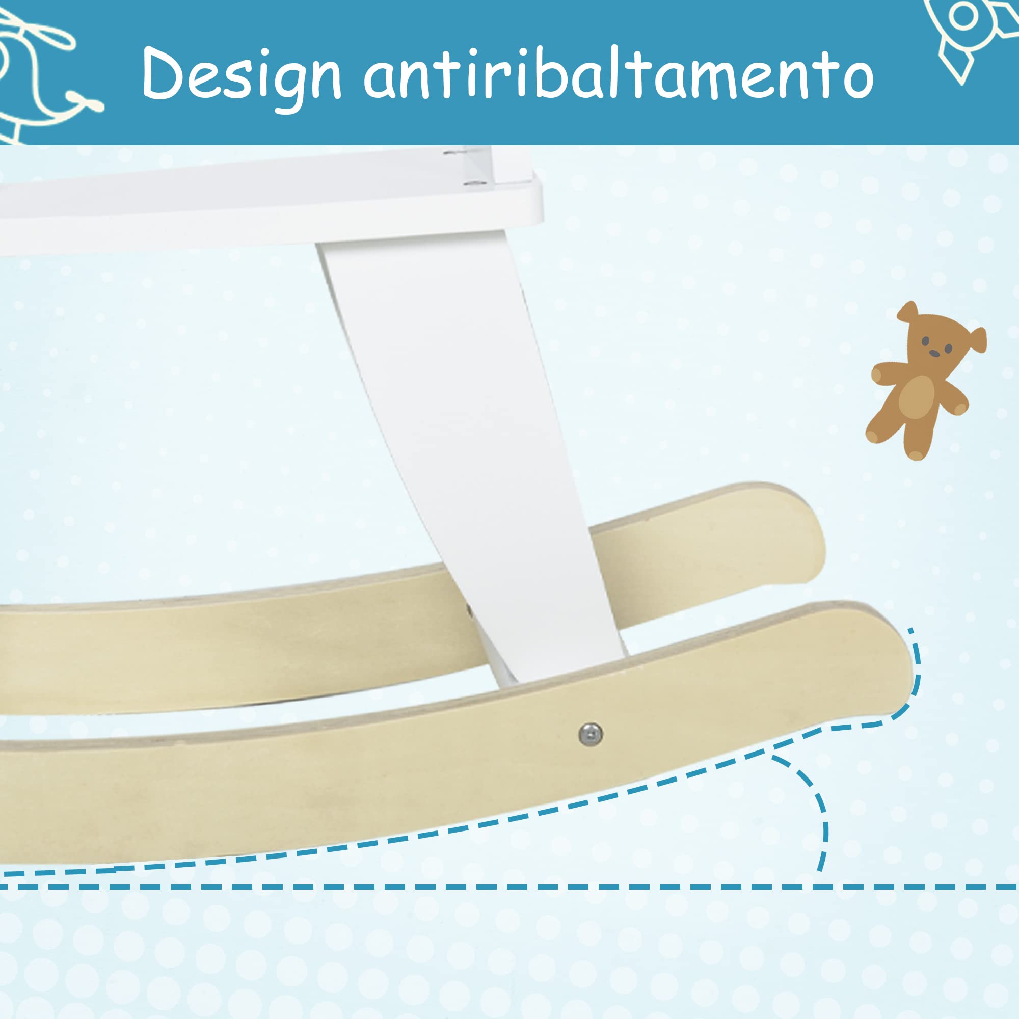 HOMCOM Cavallo a Dondolo per Bambini 1-3 Anni, Design Classico in Legno con Maniglie e Poggiapiedi, 68x26.5x48cm, Bianco