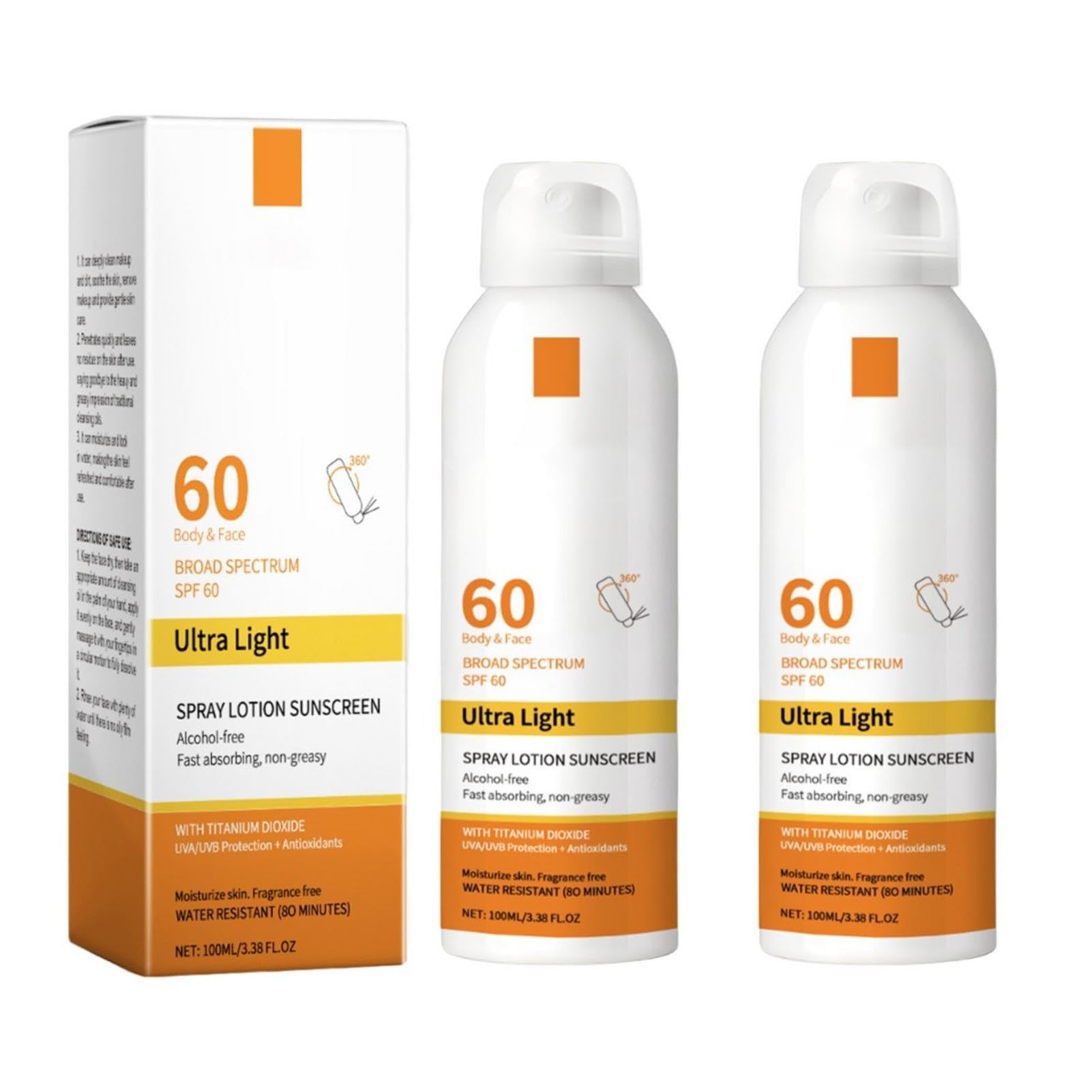 Protector solar en aerosol | Spray de crema solar de 100 ml | Spray de protección solar SPF 60 | Niebla protectora solar hidratante, niebla corporal con protección solar para viajes, picnic, camping.