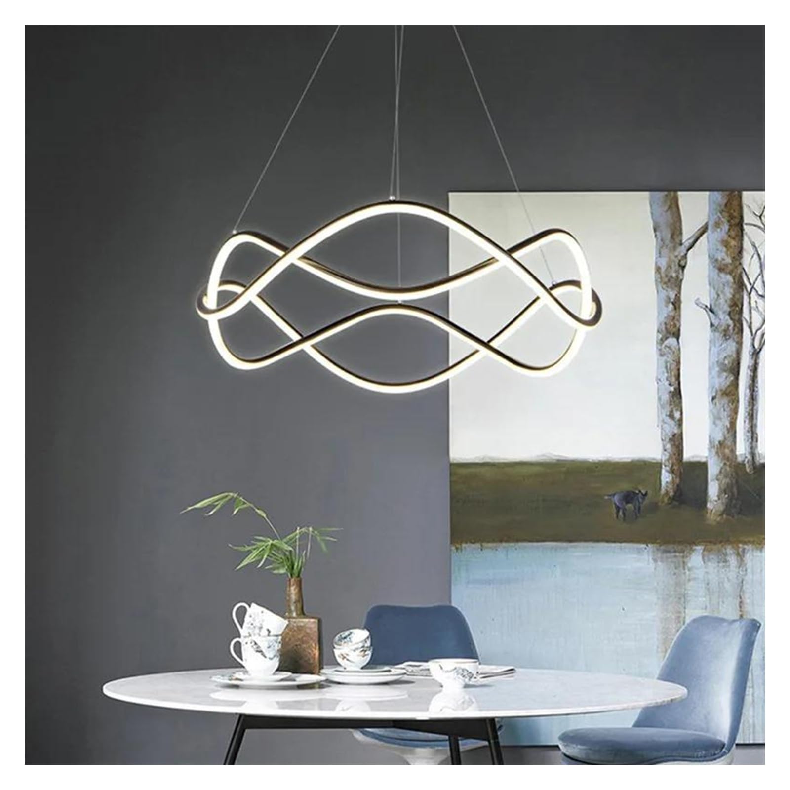 HYJAUSXB Nordic Luxury Modern Iron Living Room Restaurant Kitchen Creative Simple Ring LED Chandelier Hanging Lamp(D50cm)