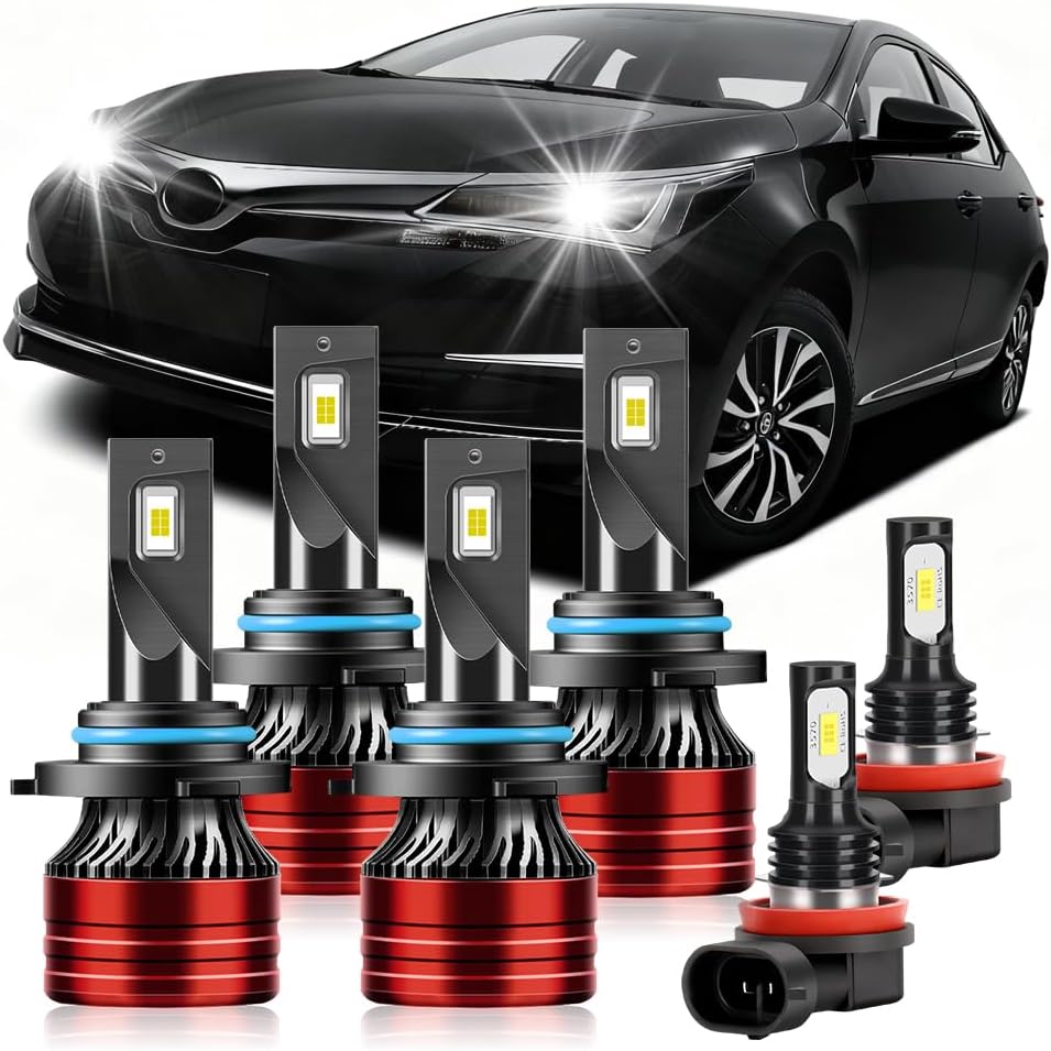 Light Bulbs Compatible for 2009-2013 Toyota Corolla 9005 High Beam 9006 Low Beam H11 Fog Lights Combo Pack 800% Brightness with Cooling Fan Plug N Play Pack of 6