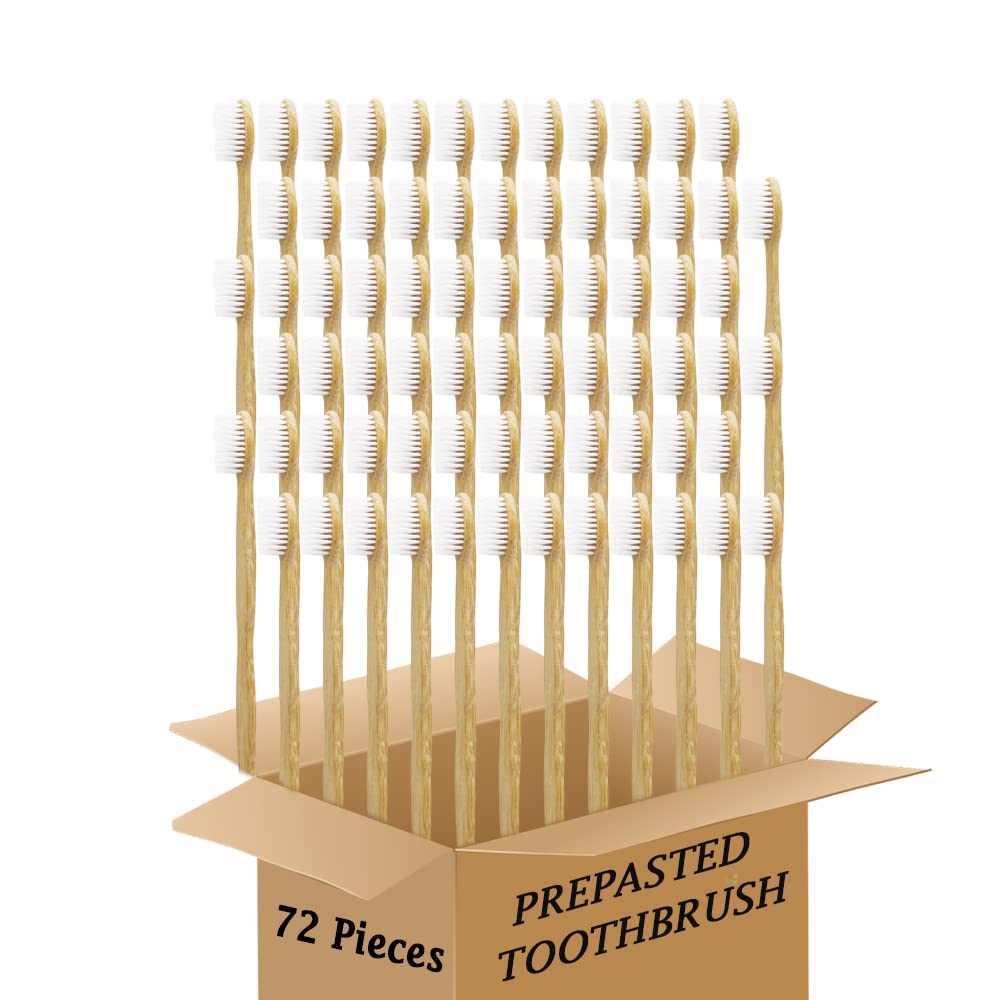 Brosse à dents jetable préencollée en bambou à poils souples précollés (72 blanc)