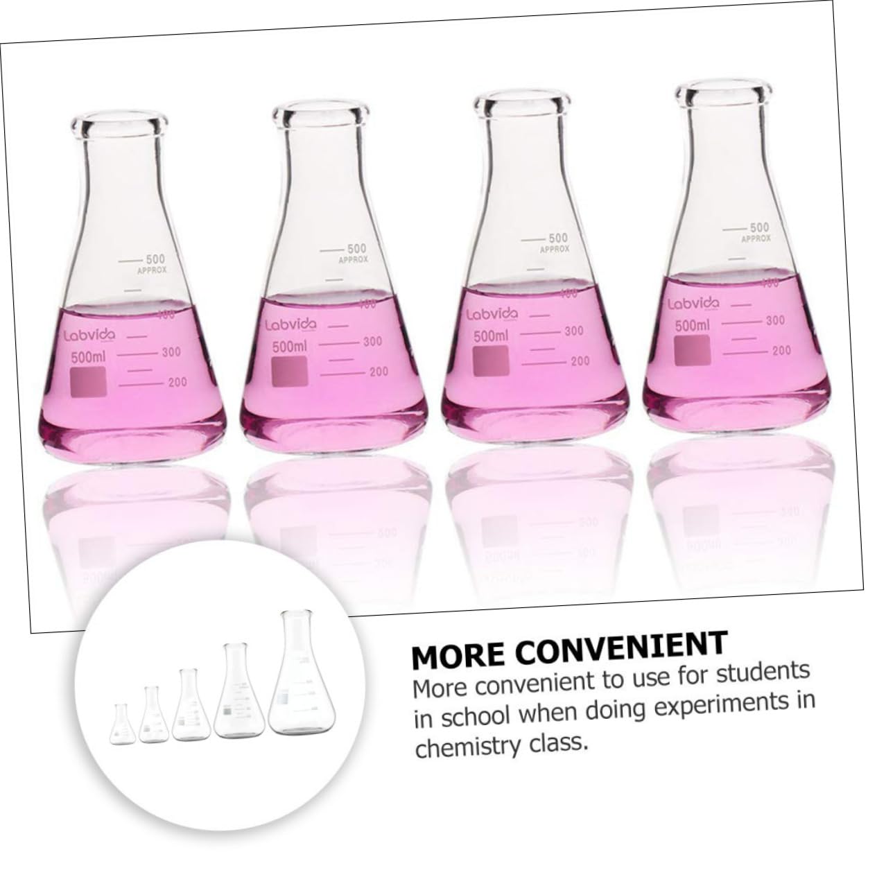 iplusmile 5piezas Erlenmeyer Borosilicate Glass Flask Wide Neck Triangular Conical Flask Scale for Accurate Measurement for Laboratory Experiments