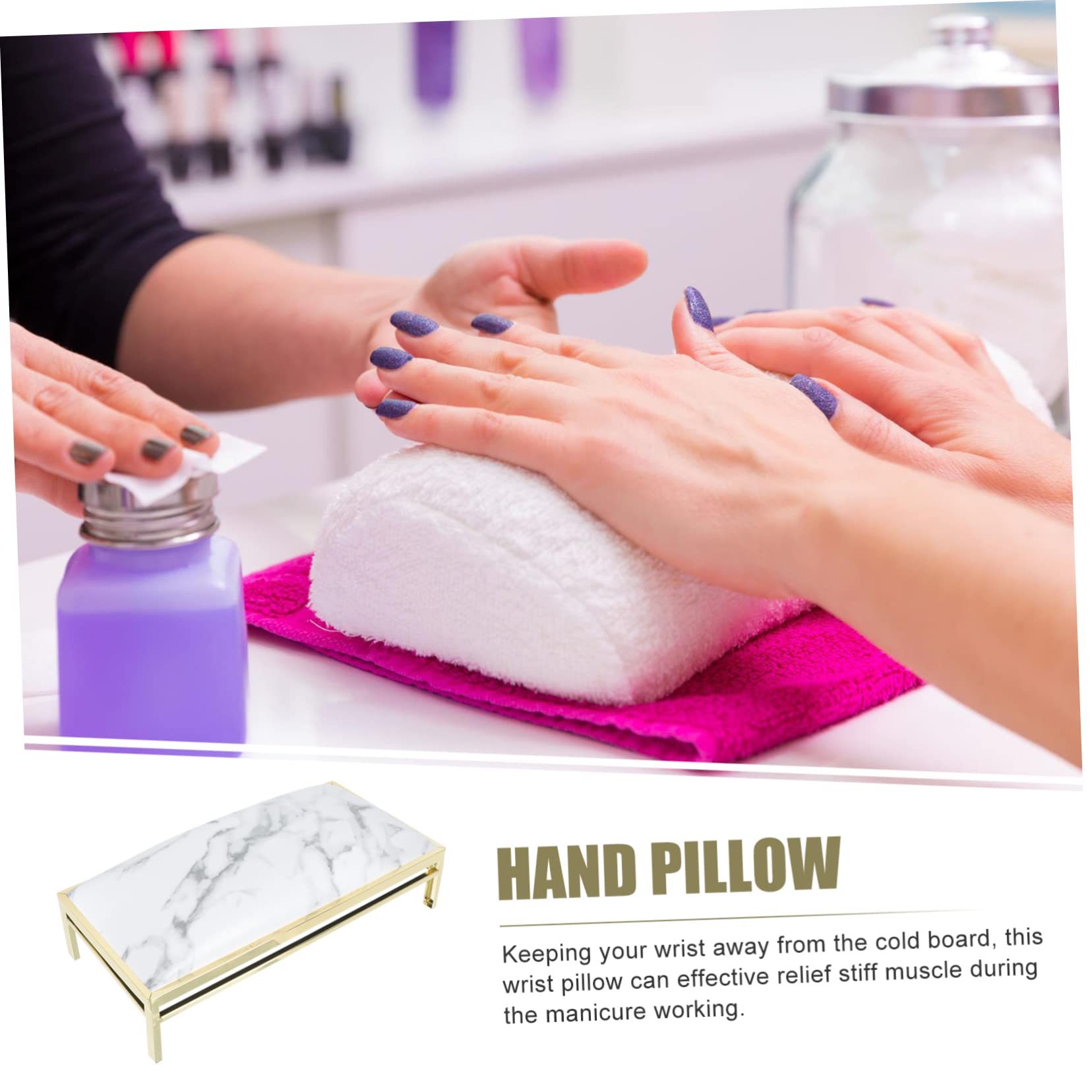 Didiseaon Almohada de Manicura Cómoda y Práctica de Cuero Blanco para Reposamanos Soporte Metálico Adecuado para Uso en Manicure y Hogar