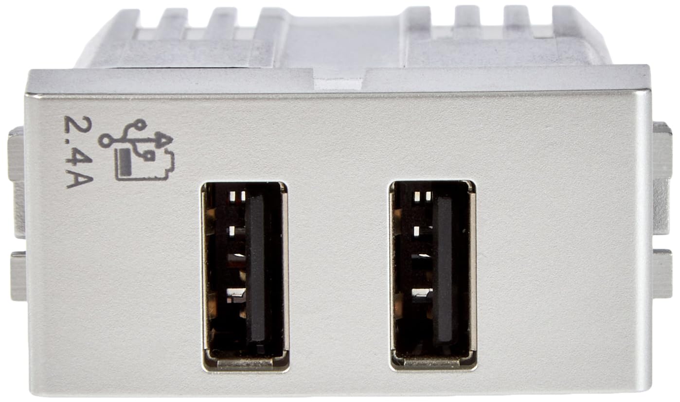 Presa USB Da Muro 4Box 2.4 Ampere, 2 Porte USB Tipo A, Compatibile Con Bticino Livinglight Bianca, Modulo Singolo, Ricarica Rapida Per Smartphone E Tablet, Antisfondamento