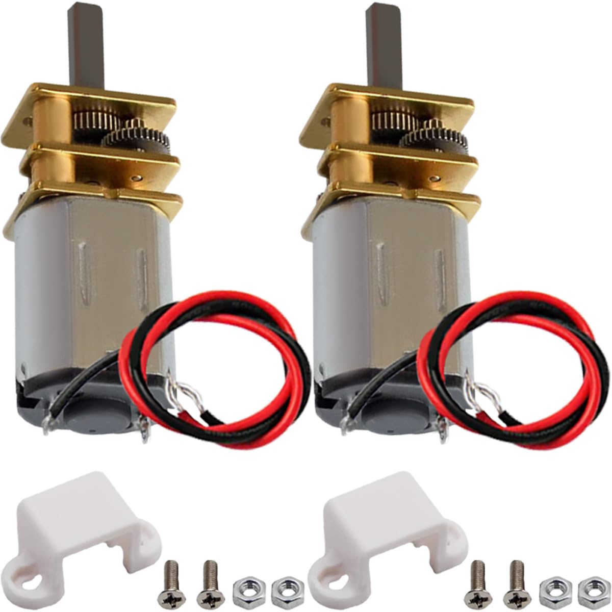 JYUDAUFU 2 Pcs GA12-N20 Micro Gear Motor DC 3-12 V 35-140 RPM Slow Speed Full Metal Gearbox Mini Rotary D-Shaft Motor with Welding Wire with Bracket, for Robot/RC Toy Car/Electric Appliance/DC Fan/DIY