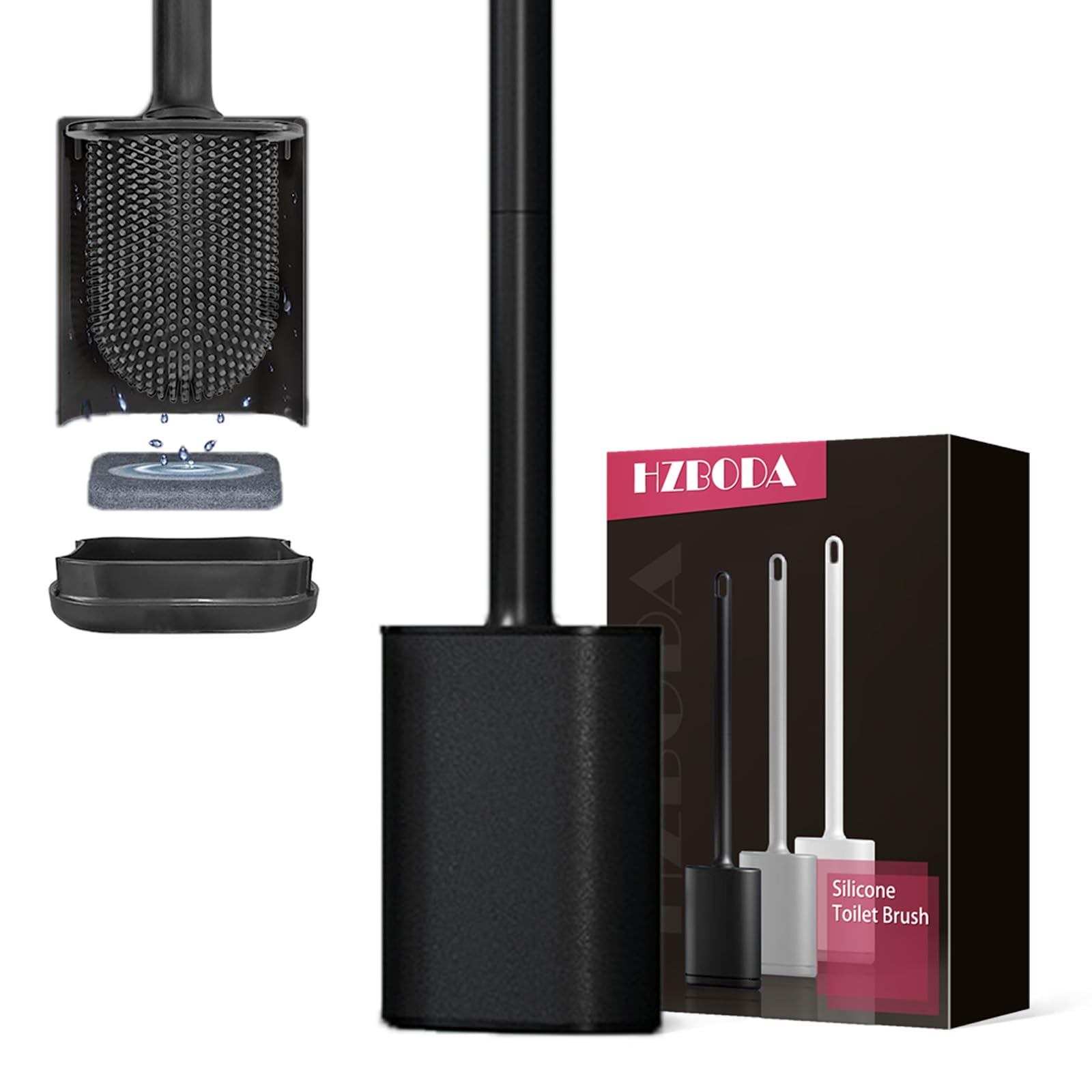 Escobillas De Baño Silicona Negro con Soporte De Secado Rápido Escobilla Baño Silicona WC Negra Sin Taladrar Montaje En Pared Escobillero Baño