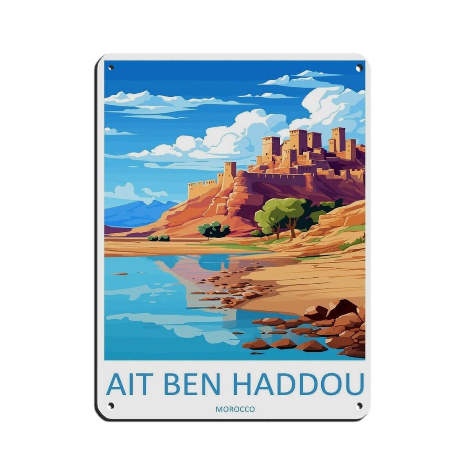 Aït Benhaddou Travel Art Morocco Art Gift（1） Retro Poster Metal Tin Sign Chic Art Retro Iron Painting Bar People Cave Cafe Family Garage Poster Wall Decoration 12x16inch(30x40cm)