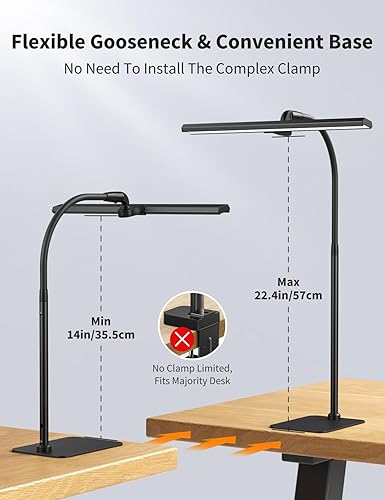 Miniatura 5 de Kary Lámparas LED de escritorio para oficina en casa, luz de escritorio alta con base, altura ajustable de Gosseneck flexible, 5 niveles, brillo y