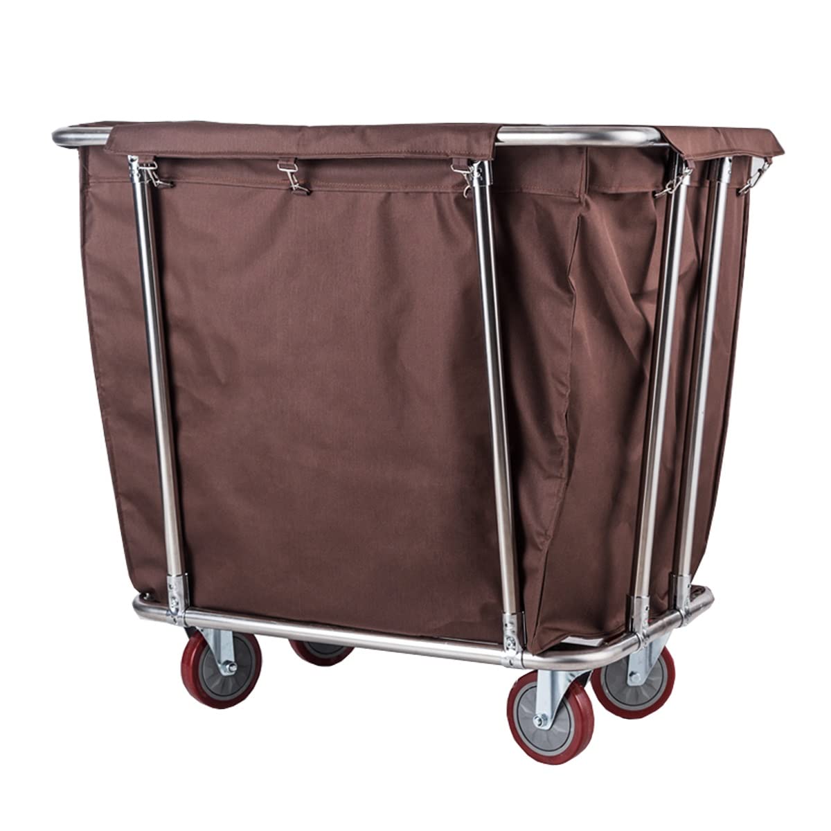 JYBNBBE Heavy Duty Rolling Laundry Cart with Wheels Commercial Stainless Steel Laundry Trolley 400L Large Capacity Basket Removable Bags for Easy Transport and nization,Brown-A