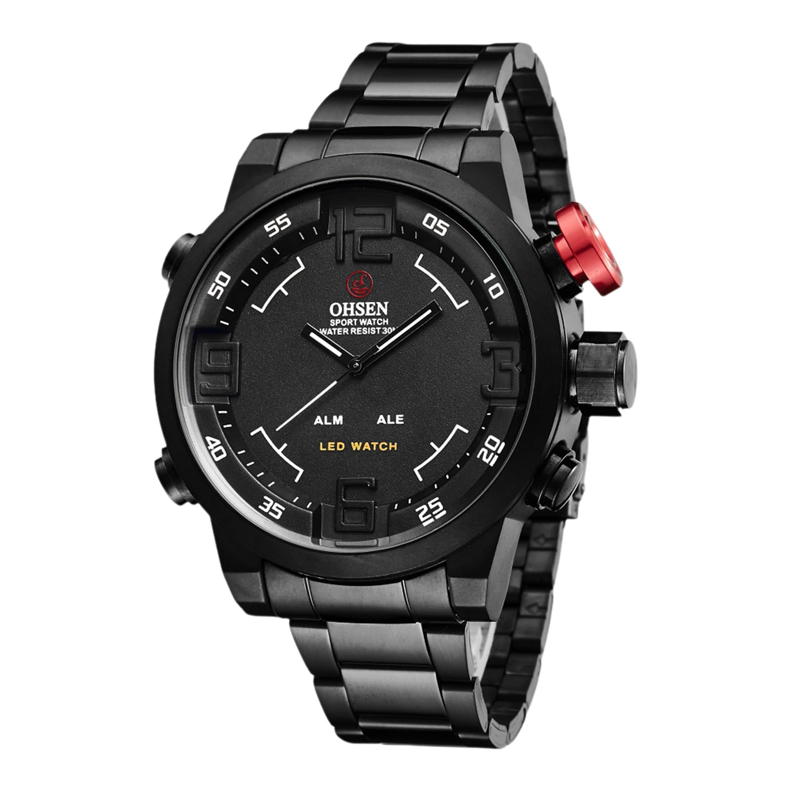 Avaner Montre Homme LED Analogique Digitale Militaire Sport:Montre Étanche Lumineux Bracelet en Acier Inoxydable avec Fonctions Chronographe,Alarme et Affichage de la Date-Cadeaux de Noël